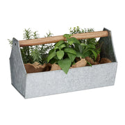 Blumenkasten mit Holzgriff Braun-Silber von Relaxdays