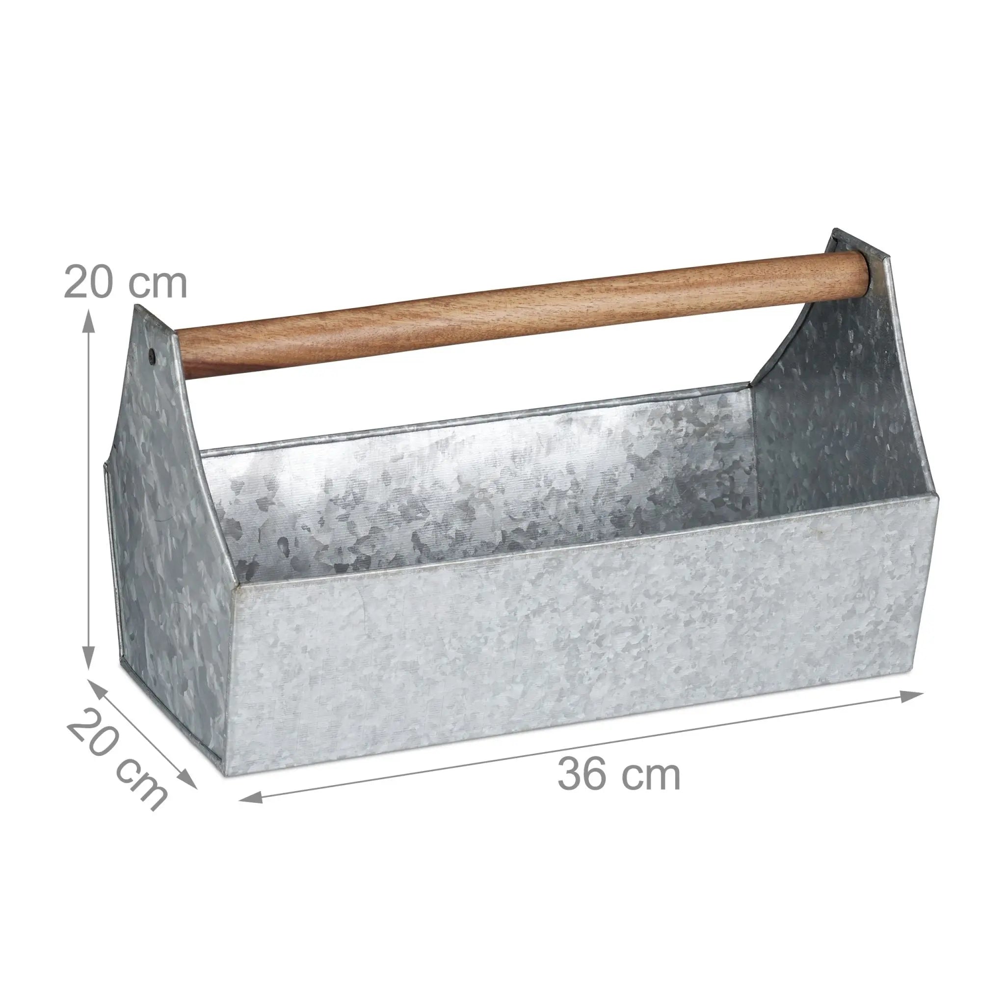 Blumenkasten mit Holzgriff Braun-Silber von Relaxdays