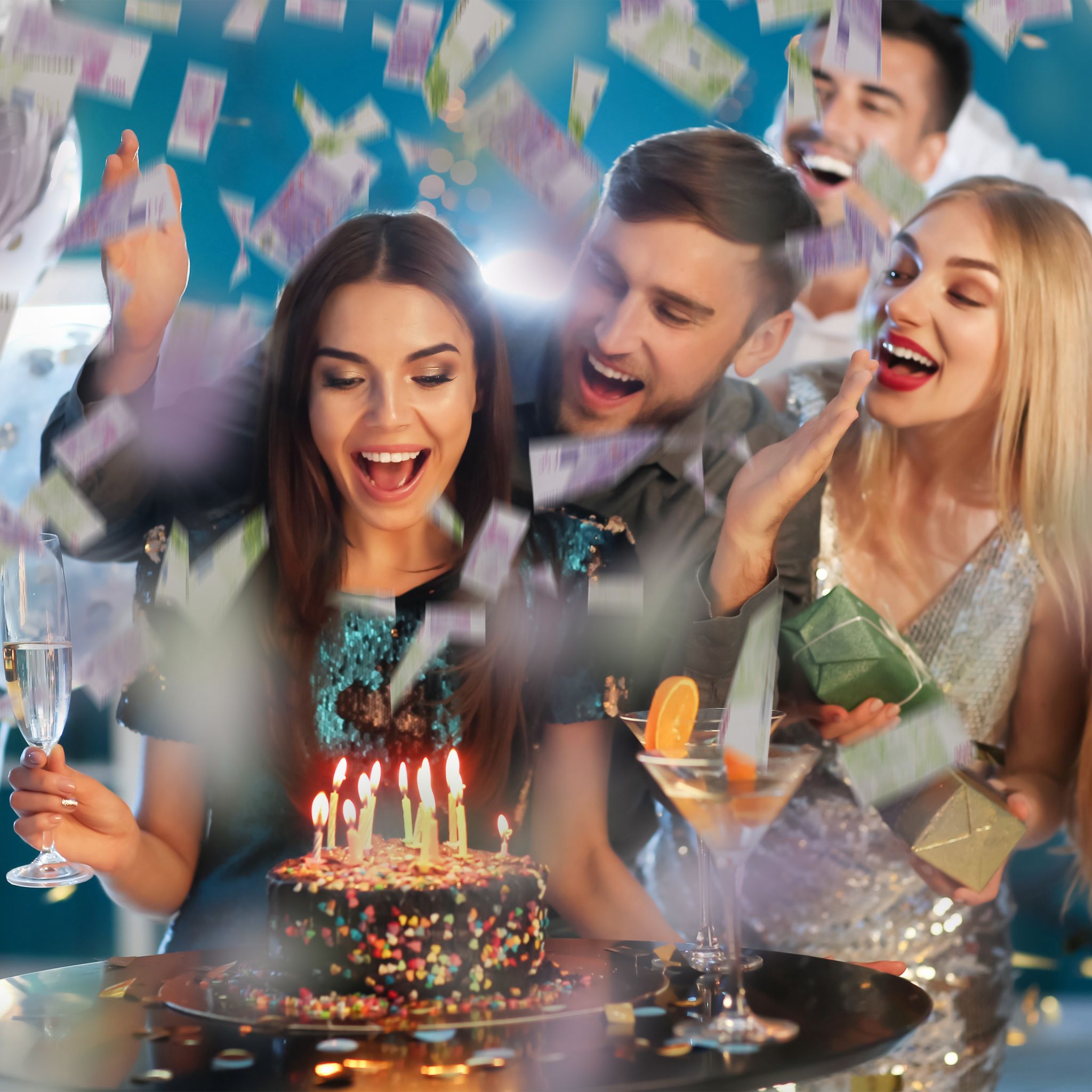 Party Popper 40cm Geldscheine Grün-Lila von Relaxdays