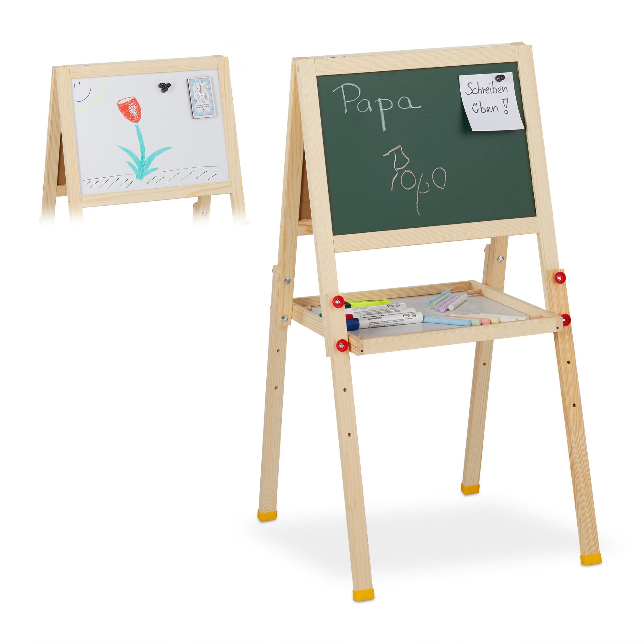 Standtafel Kinder mit Whiteboard Weiss-Dunkelgrün-Hellbraun von guteszeug.ch