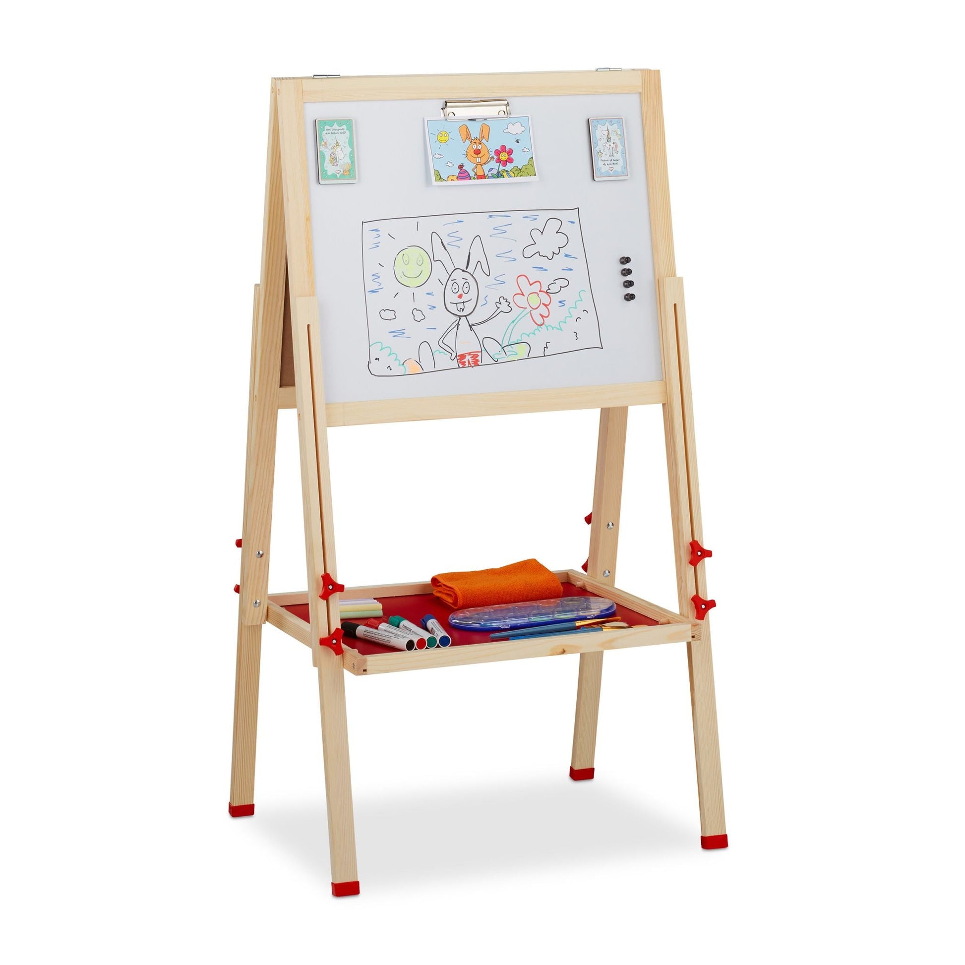 Doppelseitige Standtafel für Kinder Weiss-Dunkelgrün-Hellbraun von Relaxdays
