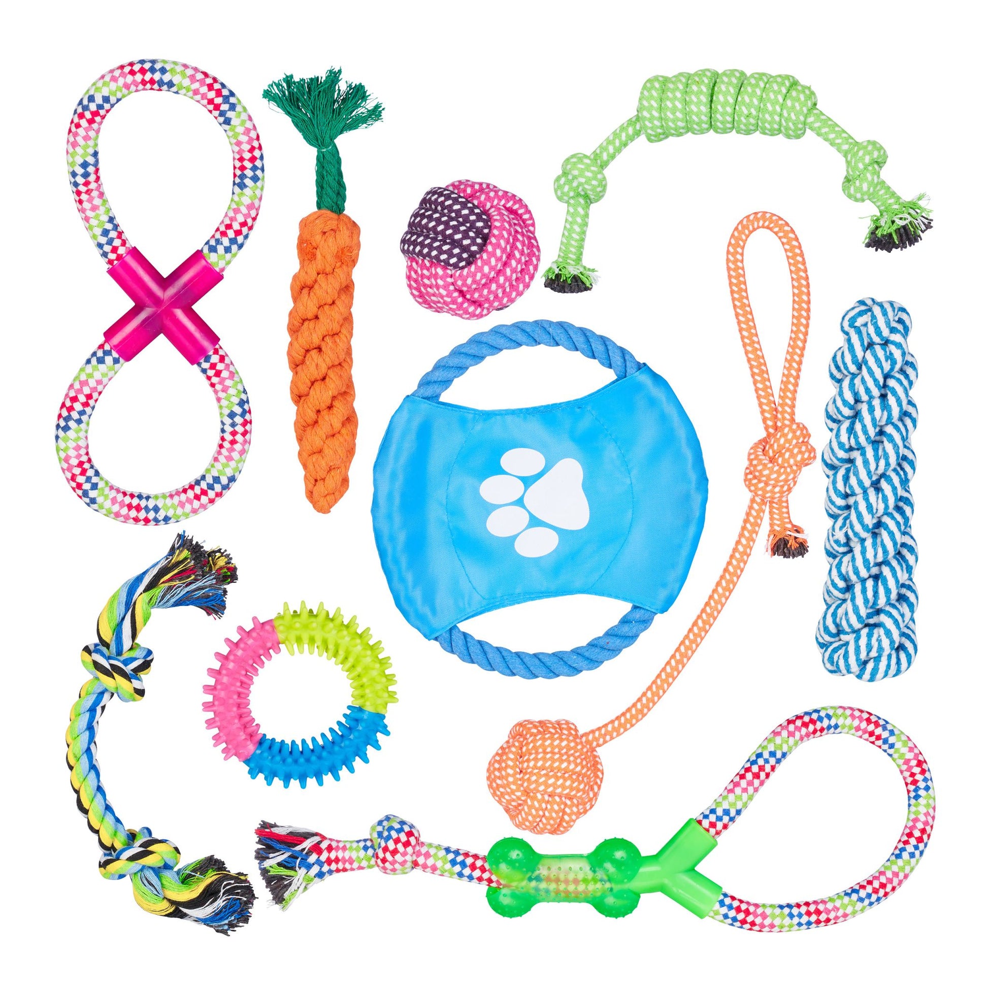 Hundespielzeug Set 10 teilig Blau-Grün-Orange von Relaxdays