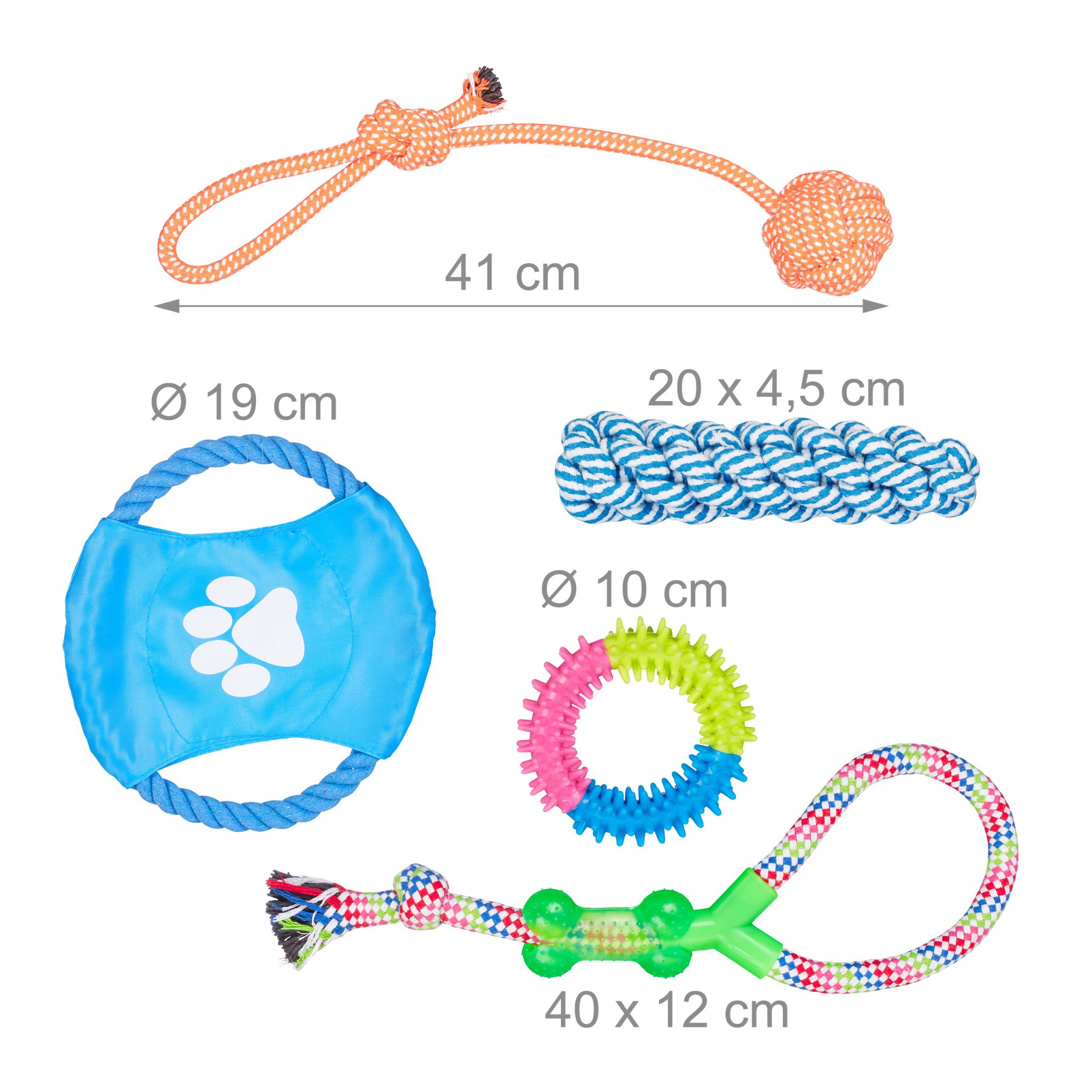 Hundespielzeug Set 10 teilig Blau-Grün-Orange von Relaxdays