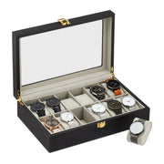 Uhrenbox mit 12 Fächern Creme-Schwarz-Transparent von Relaxdays