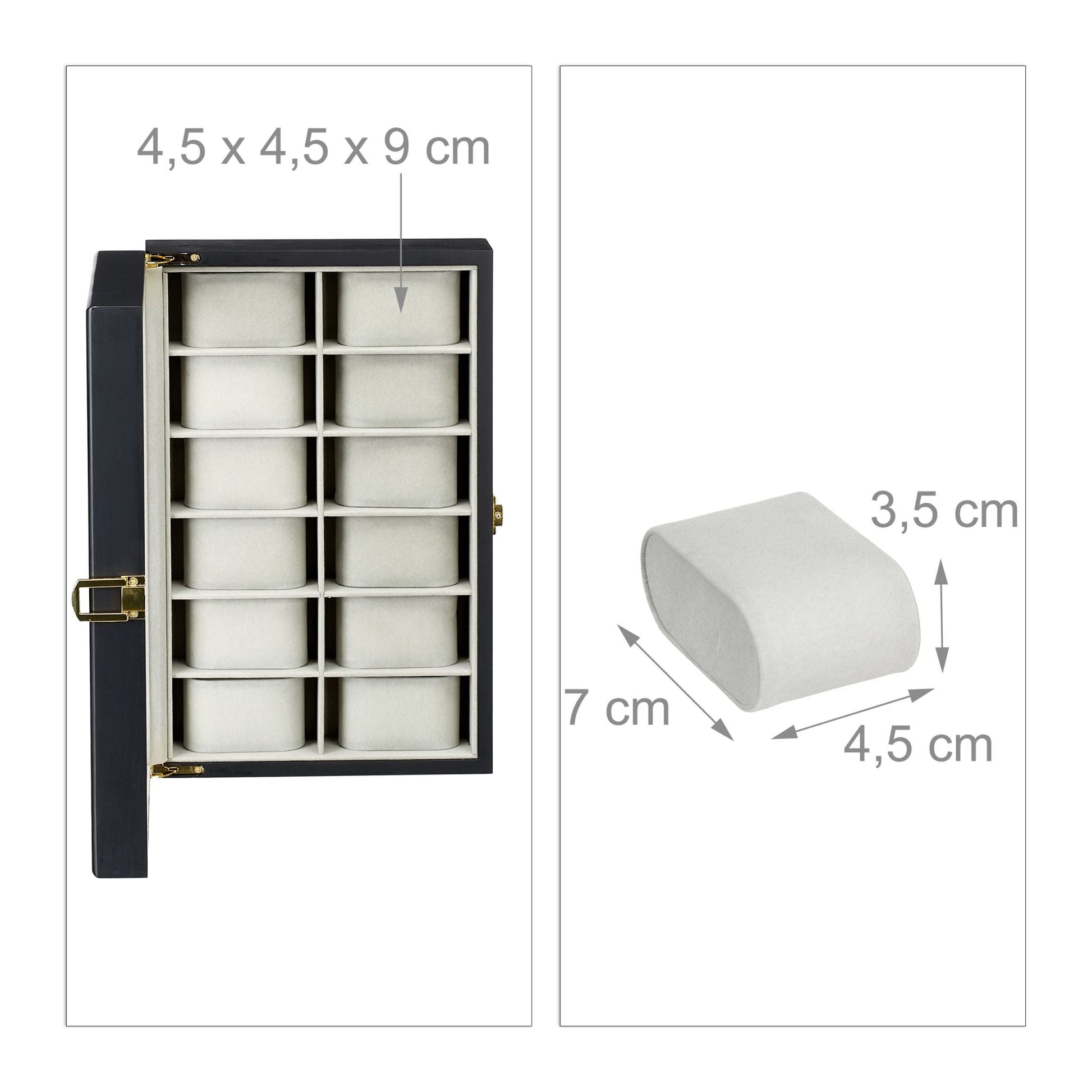 Uhrenbox mit 12 Fächern Creme-Schwarz-Transparent von Relaxdays