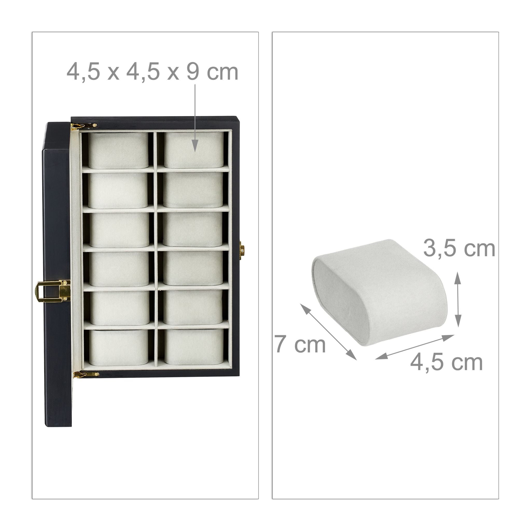 Uhrenbox mit 12 Fächern Creme-Schwarz-Transparent von Relaxdays