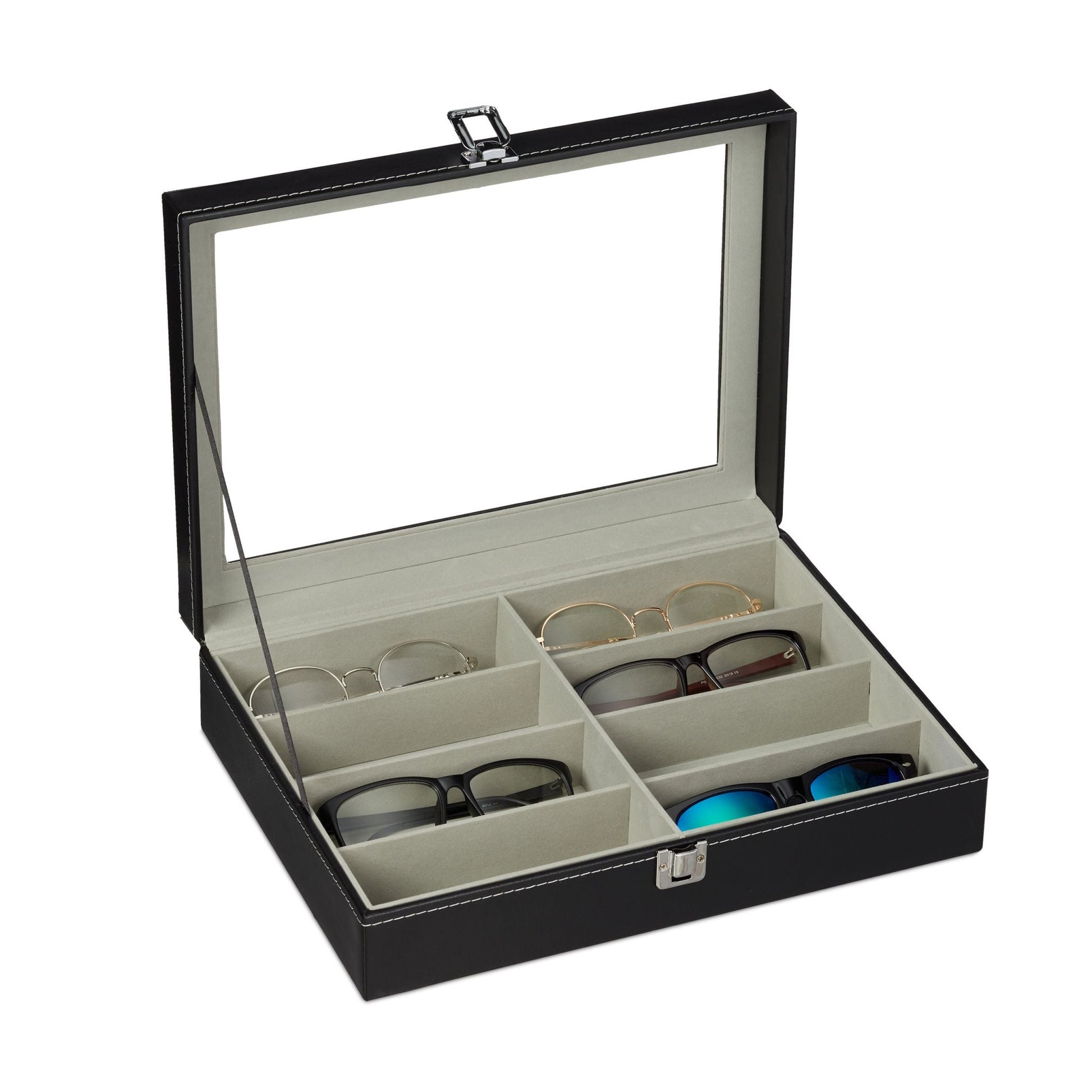 Brillenbox für 8 Brillen Schwarz-Transparent-Grau von Relaxdays