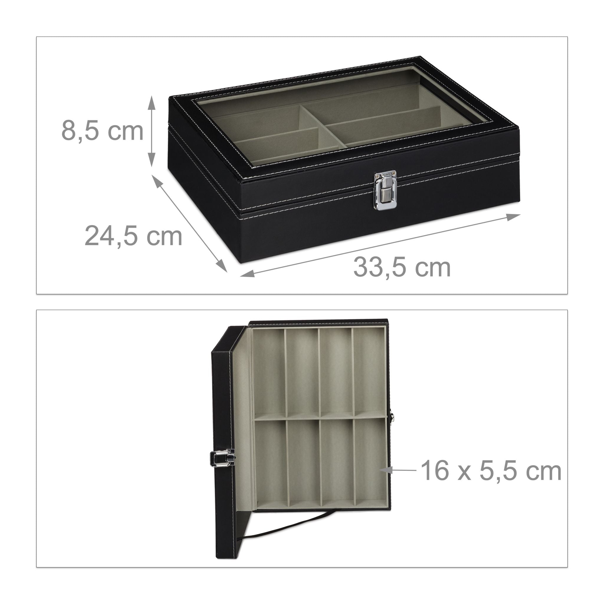Brillenbox für 8 Brillen Schwarz-Transparent-Grau von Relaxdays