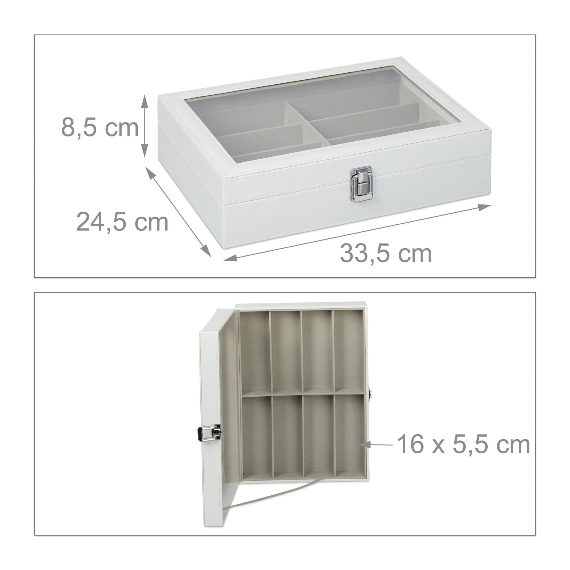 Brillenbox für 8 Brillen Weiss-Transparent-Grau von Relaxdays
