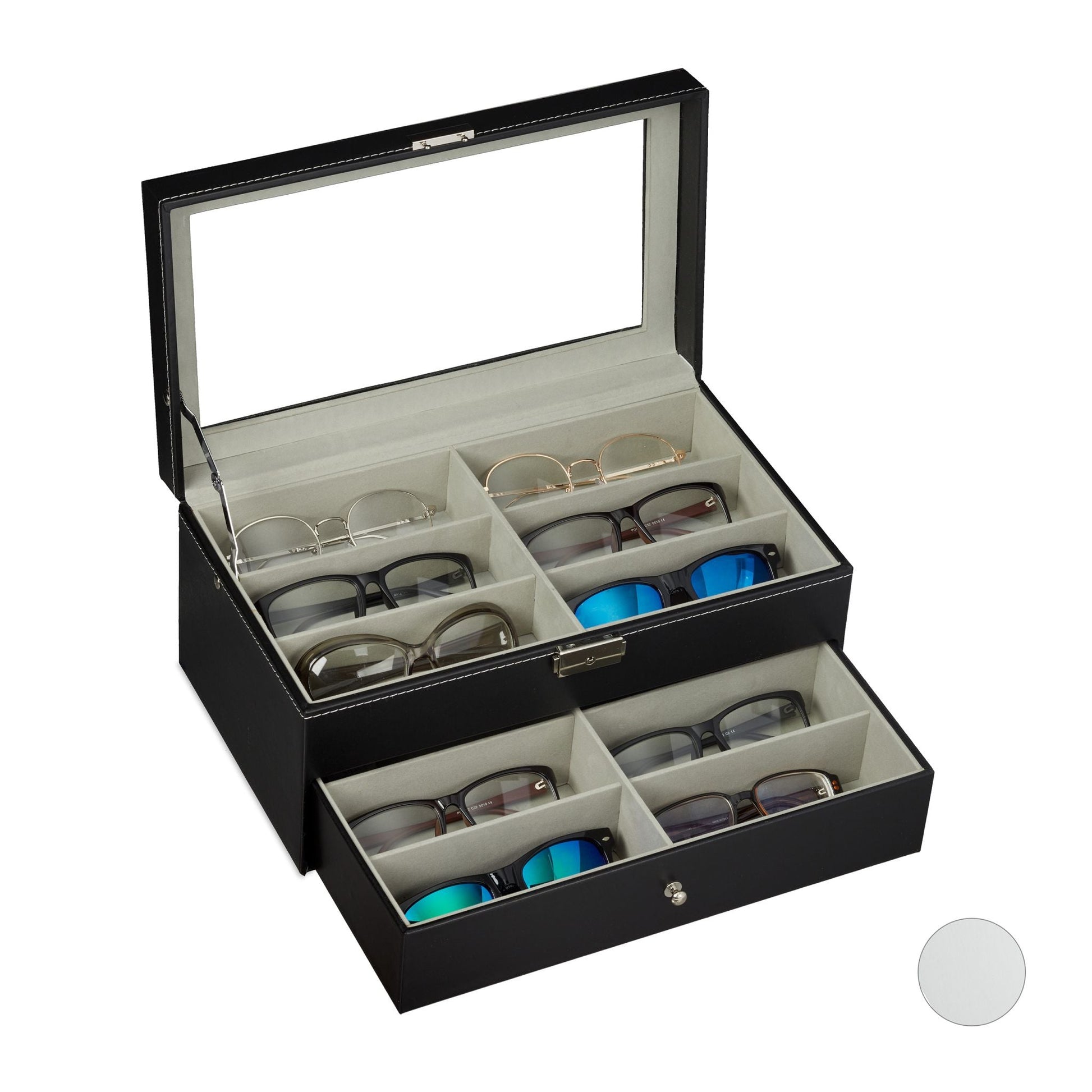 Brillenbox für 12 Brillen Schwarz-Transparent-Grau von Relaxdays