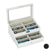Brillenbox für 12 Brillen Weiss-Transparent-Grau von Relaxdays