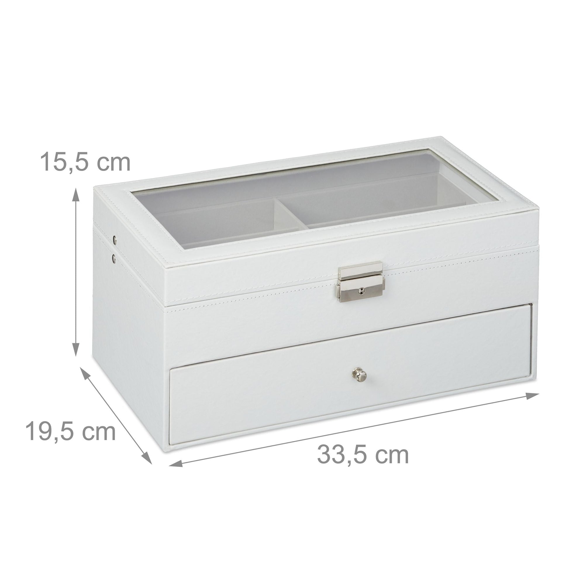 Brillenbox für 12 Brillen Weiss-Transparent-Grau von Relaxdays