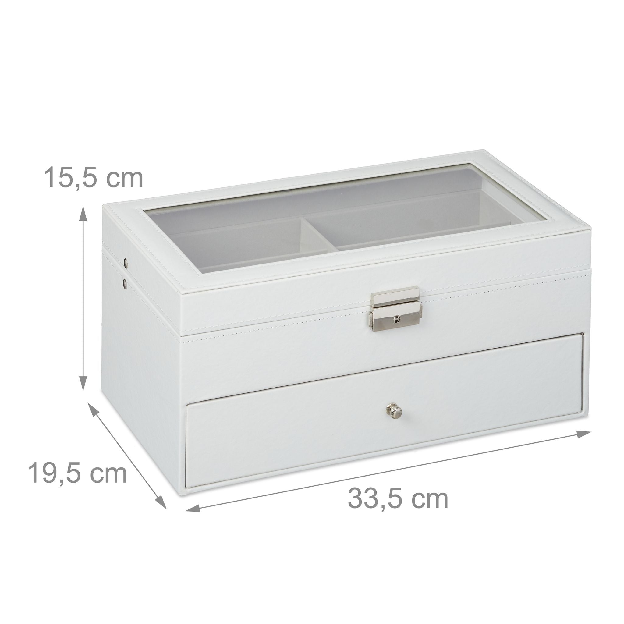 Brillenbox für 12 Brillen Weiss-Transparent-Grau von Relaxdays