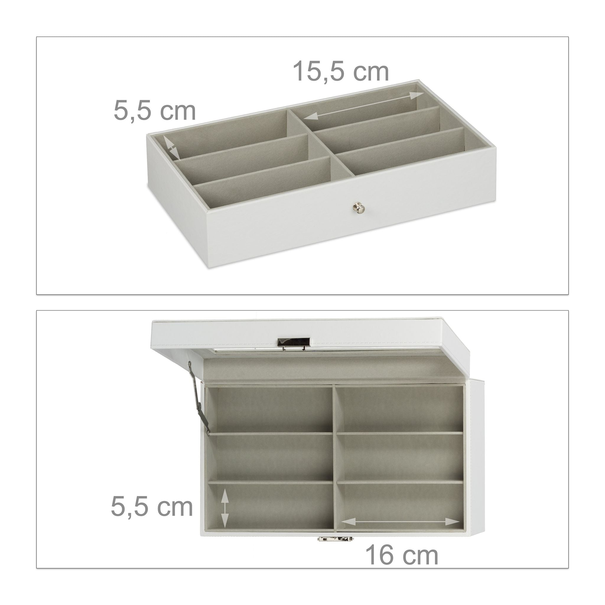 Brillenbox für 12 Brillen Weiss-Transparent-Grau von Relaxdays