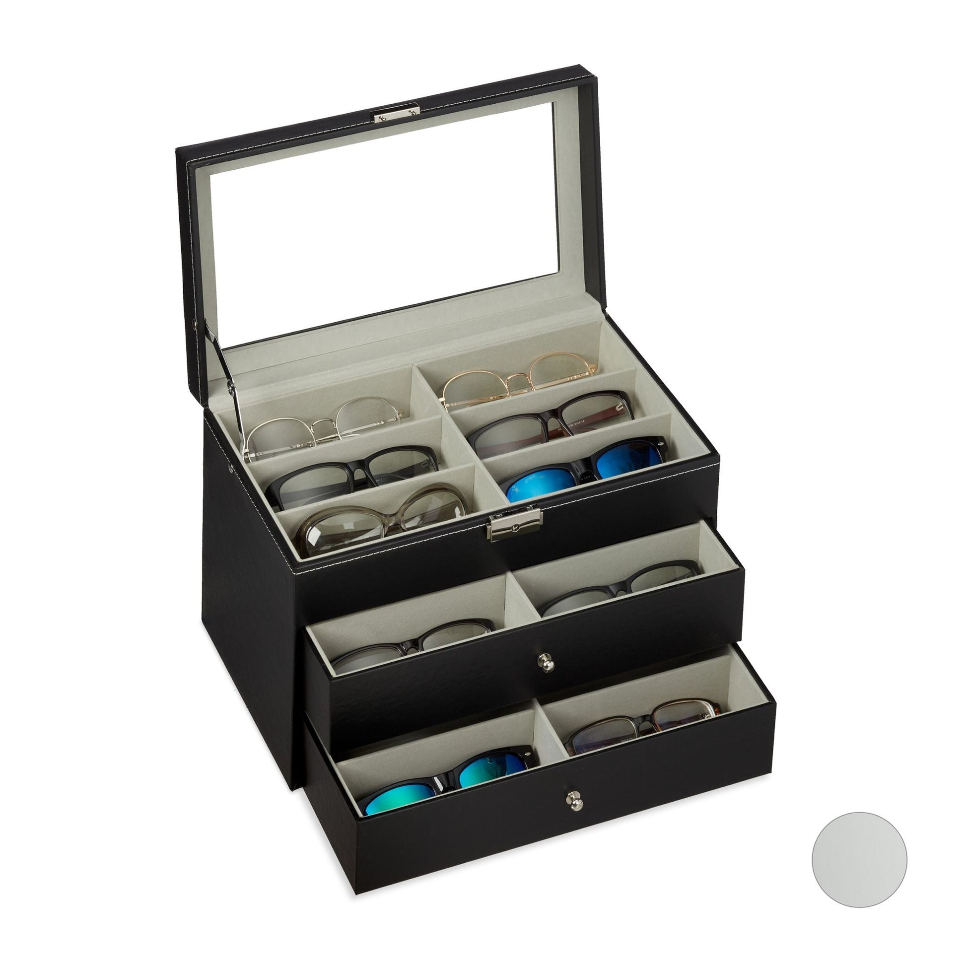 Brillenbox für 18 Brillen Schwarz-Transparent-Grau von Relaxdays