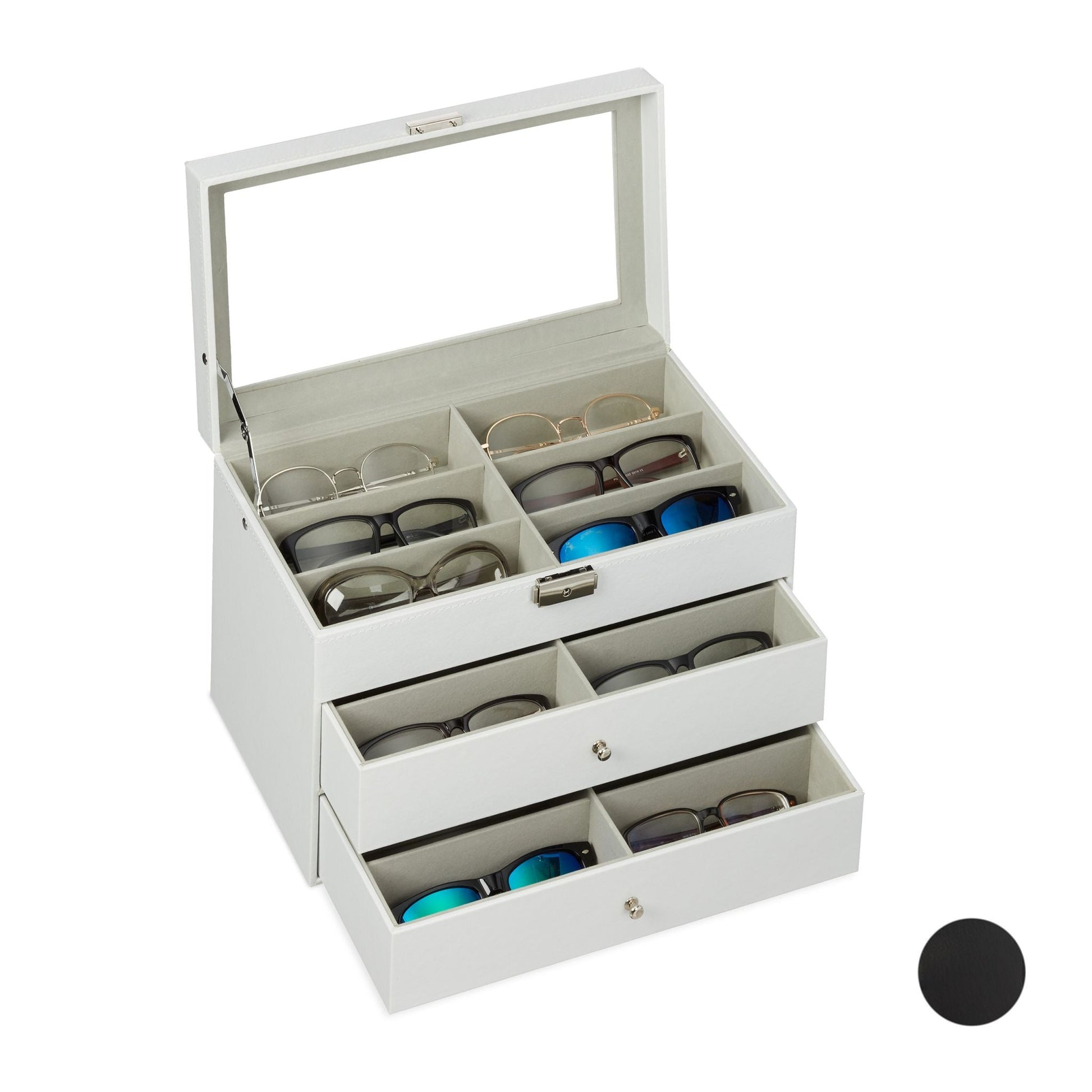 Brillenbox für 18 Brillen Weiss-Transparent-Grau von Relaxdays