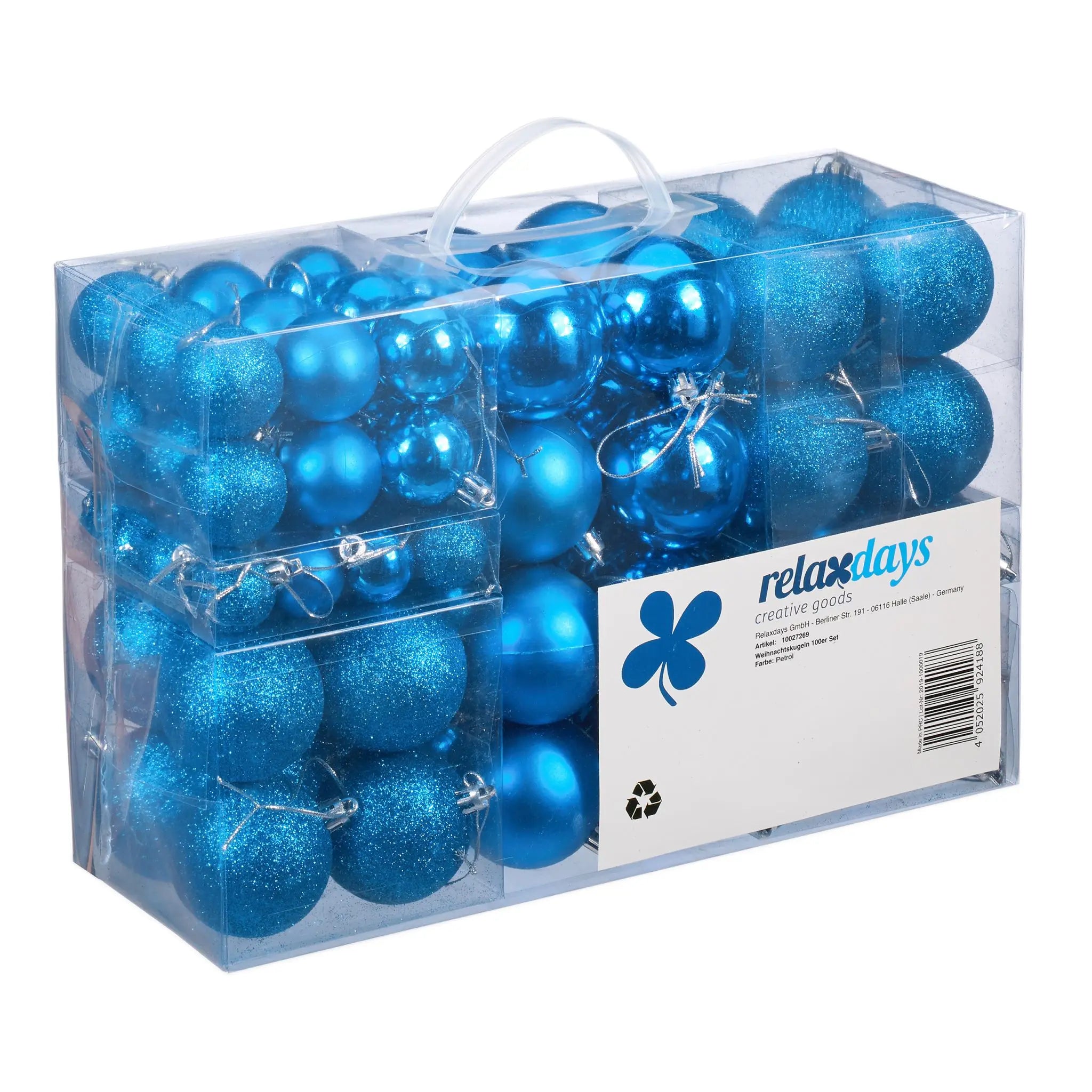 Weihnachtskugeln 100er-Set Hellblau-Silber von Relaxdays