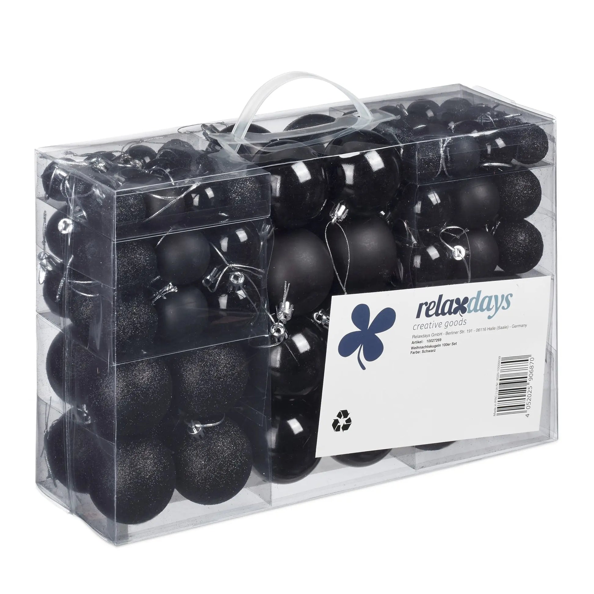 Weihnachtskugeln 100er-Set Schwarz-Silber von Relaxdays