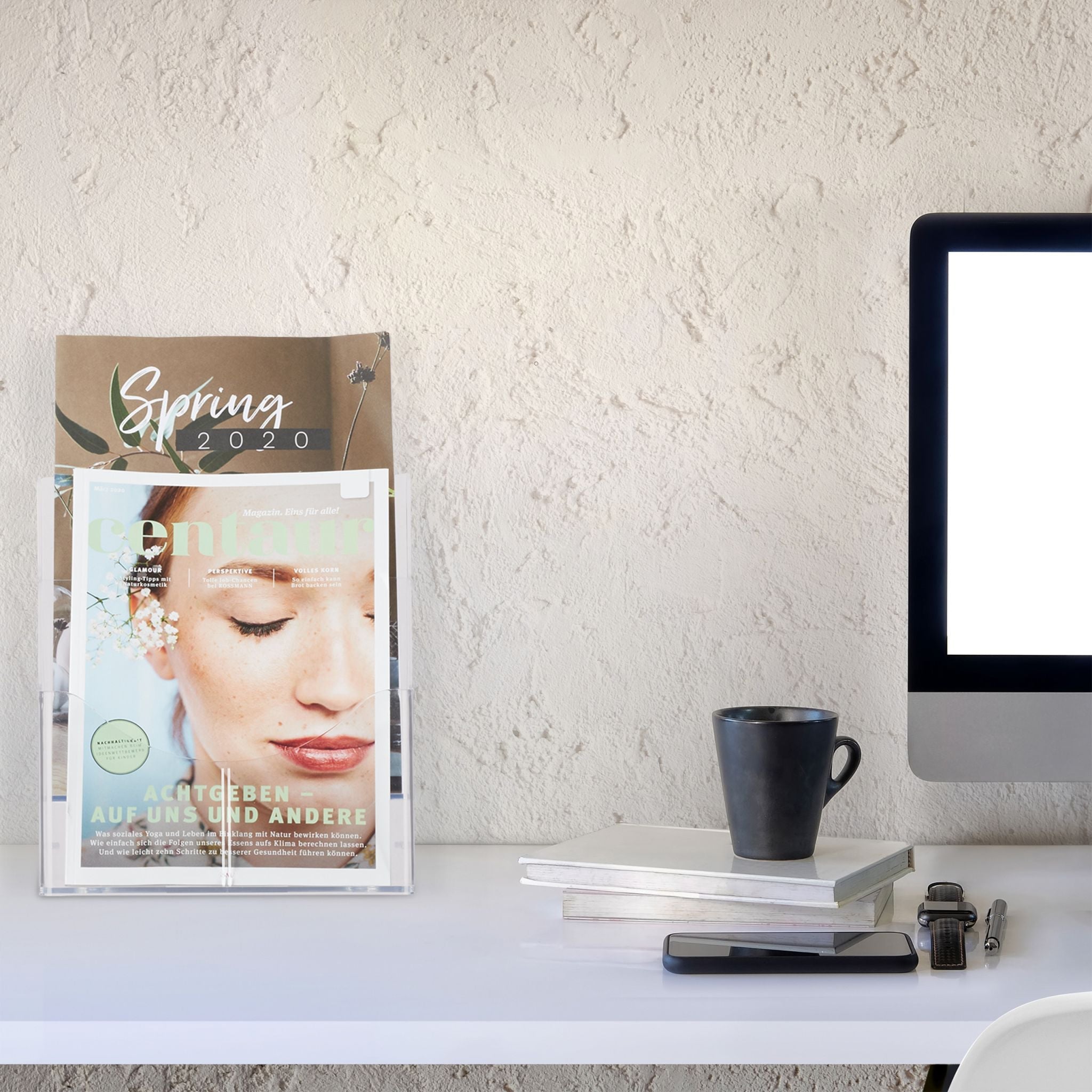 Prospekthalter A4 / DIN Lang 2 Etagen Transparent von Relaxdays