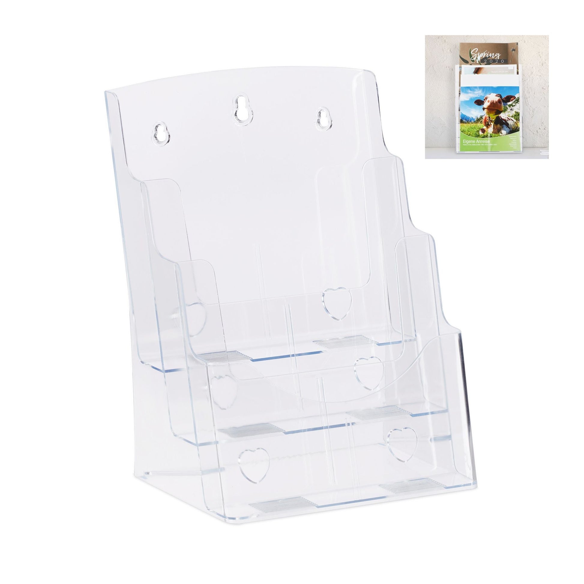 Prospekthalter A4 / DIN Lang 3 Etagen Transparent von Relaxdays