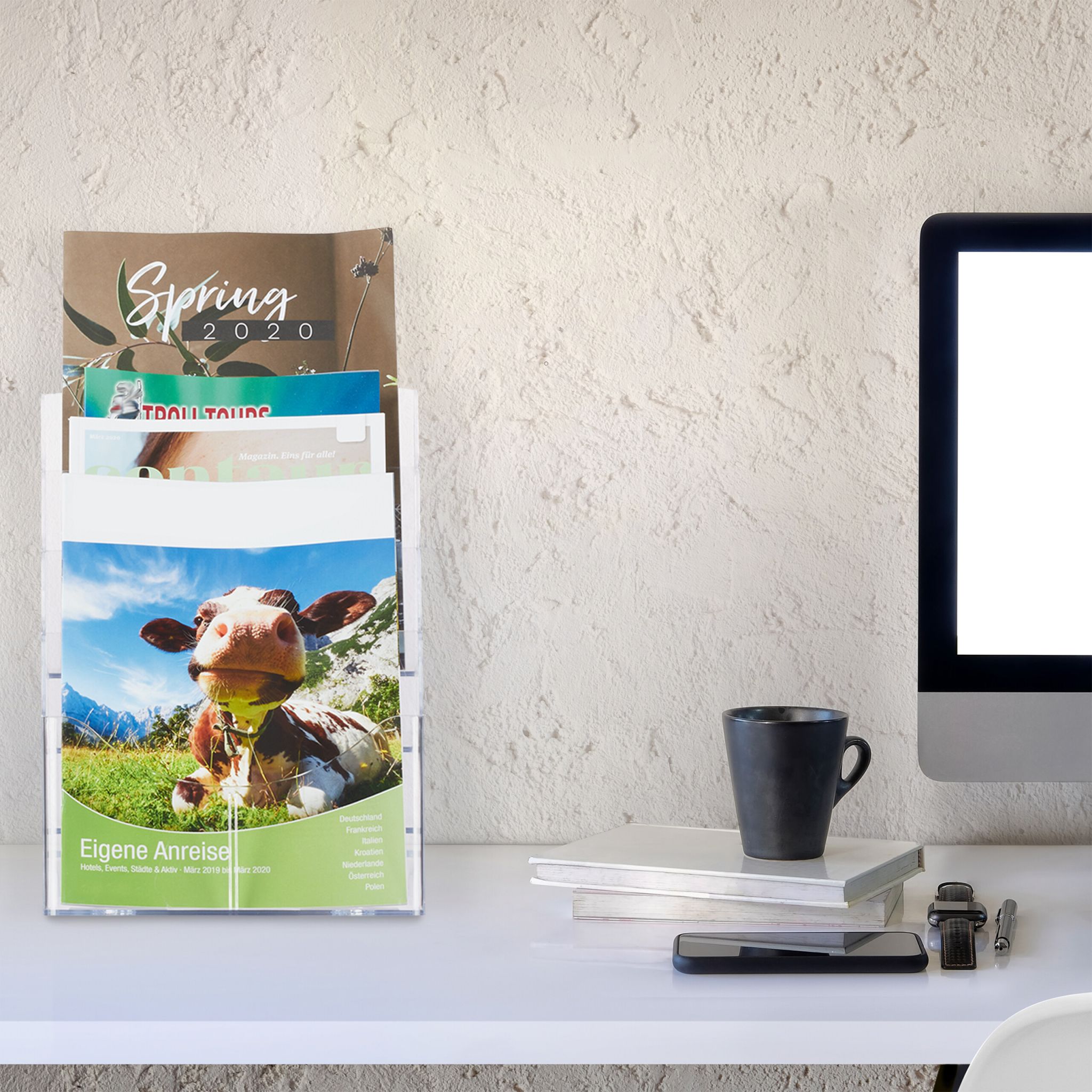 Prospekthalter A4 / DIN Lang 4 Etagen Transparent von Relaxdays