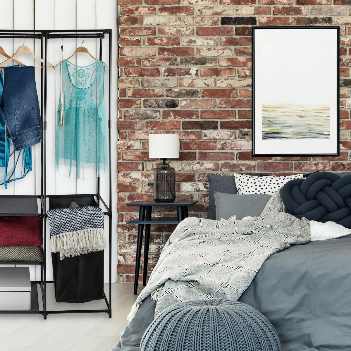 Offener Kleiderschrank mit Wäschekorb Schwarz von Relaxdays