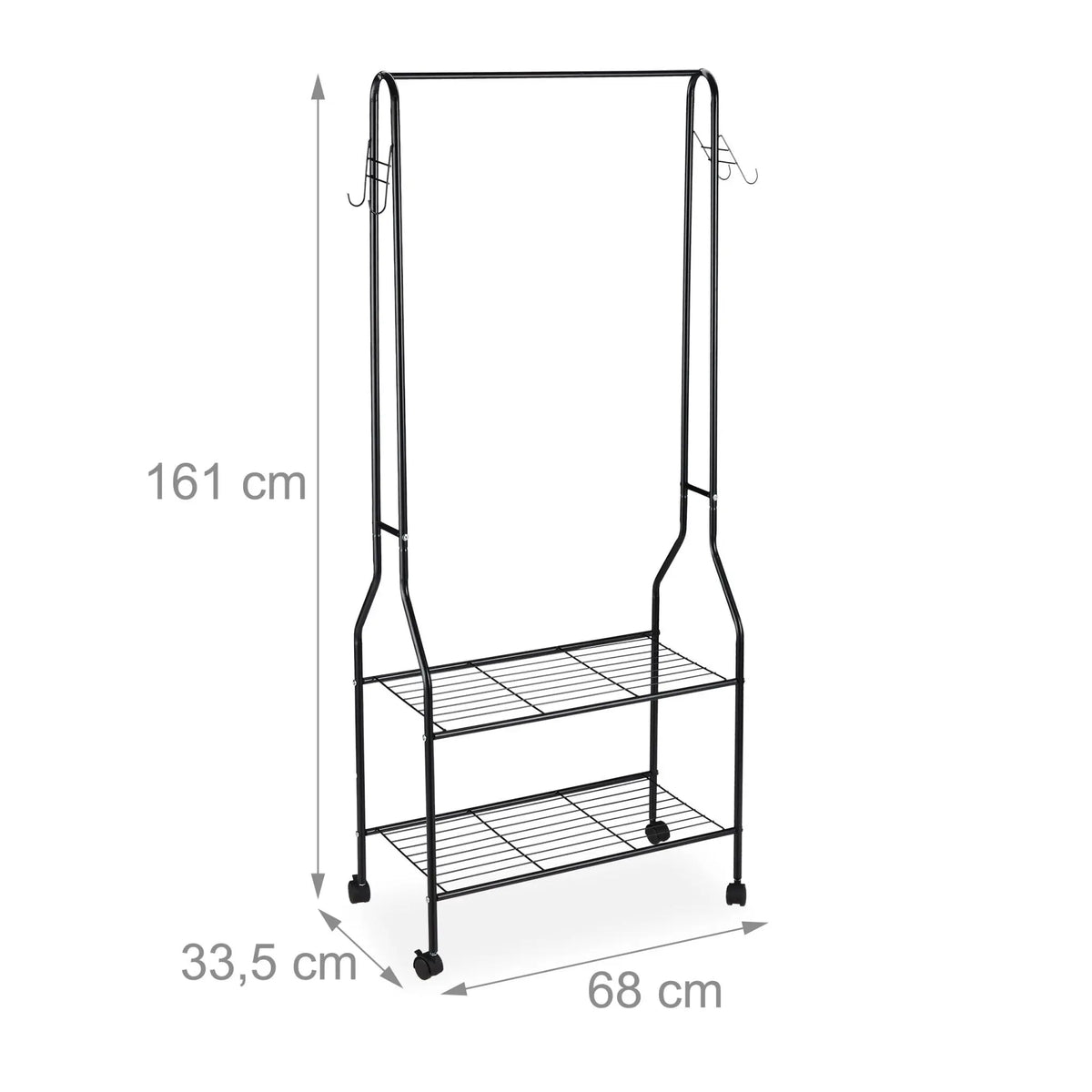 Rollgarderobe mit Ablage & Haken Schwarz von Relaxdays