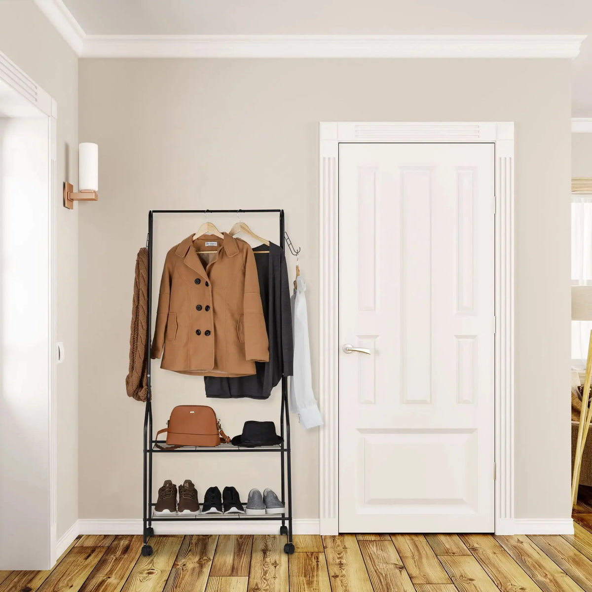 Rollgarderobe mit Ablage & Haken Schwarz von Relaxdays
