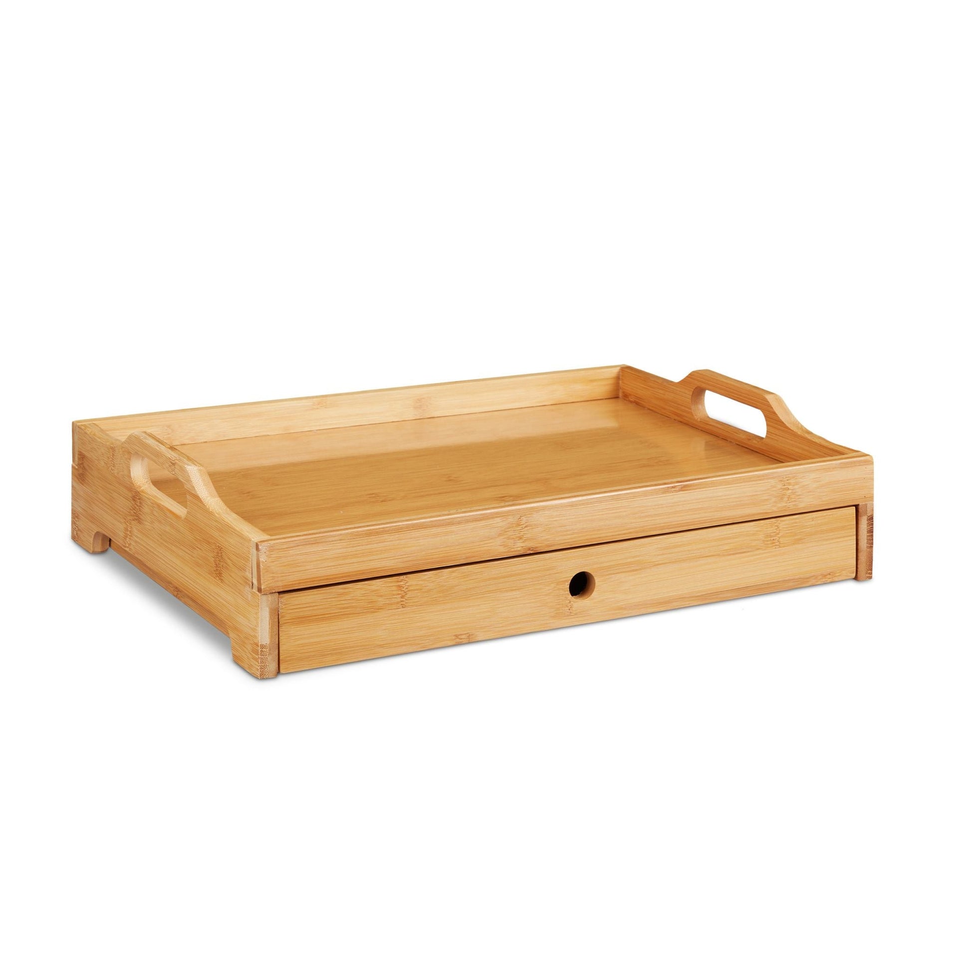 Bambus Serviertablett mit Schublade Hellbraun von Relaxdays