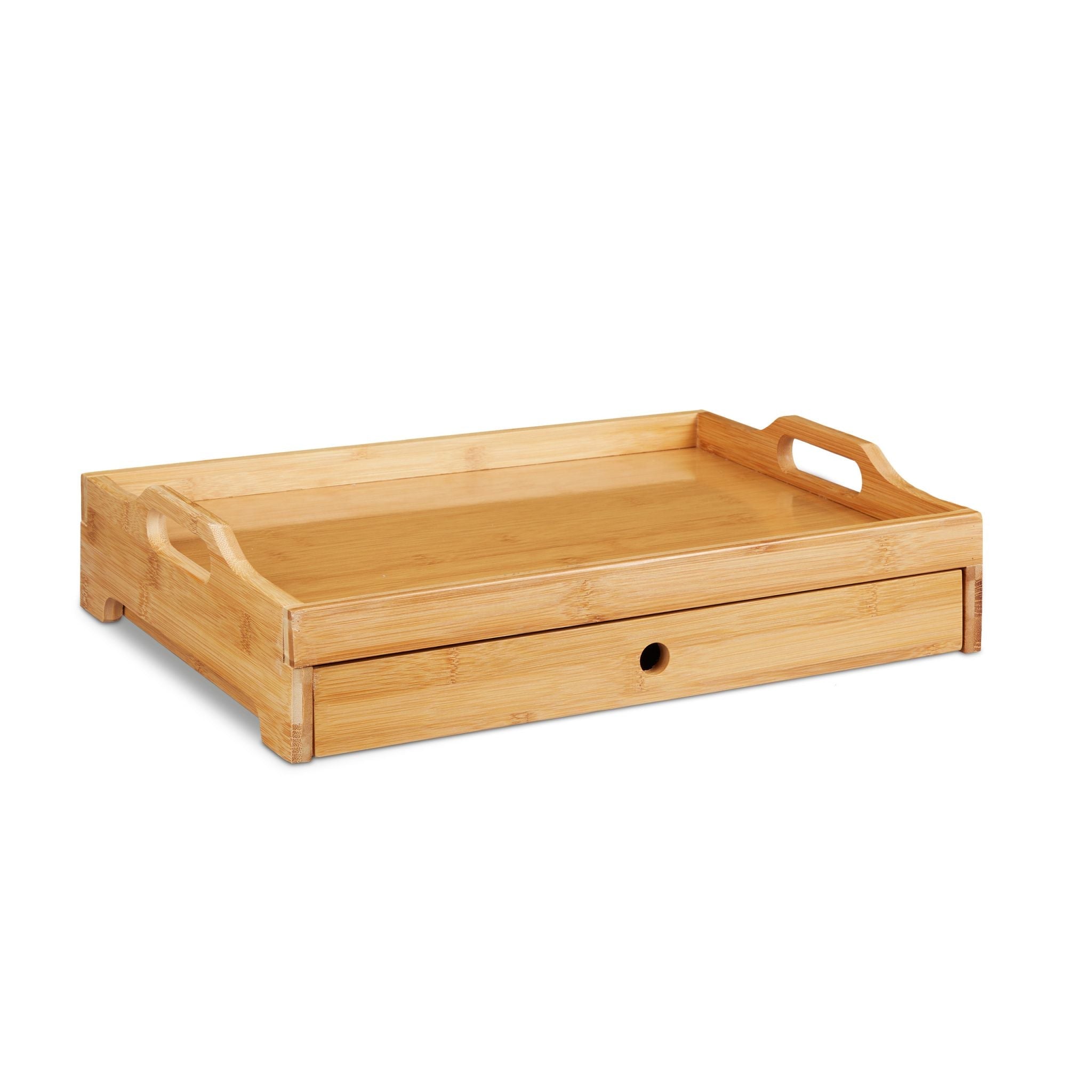 Bambus Serviertablett mit Schublade Hellbraun von Relaxdays