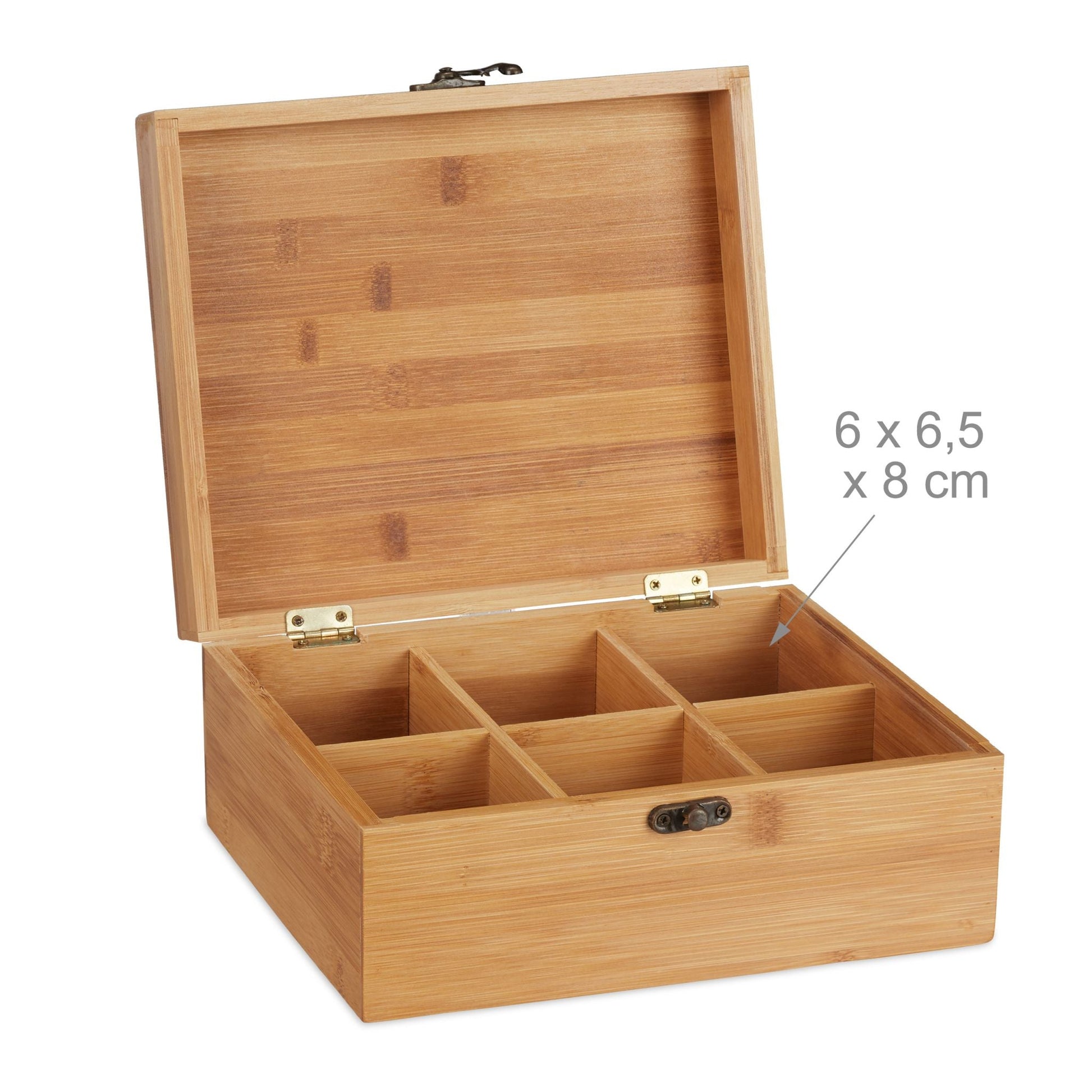 Teebox Bambus mit 6 Fächern Hellbraun von Relaxdays