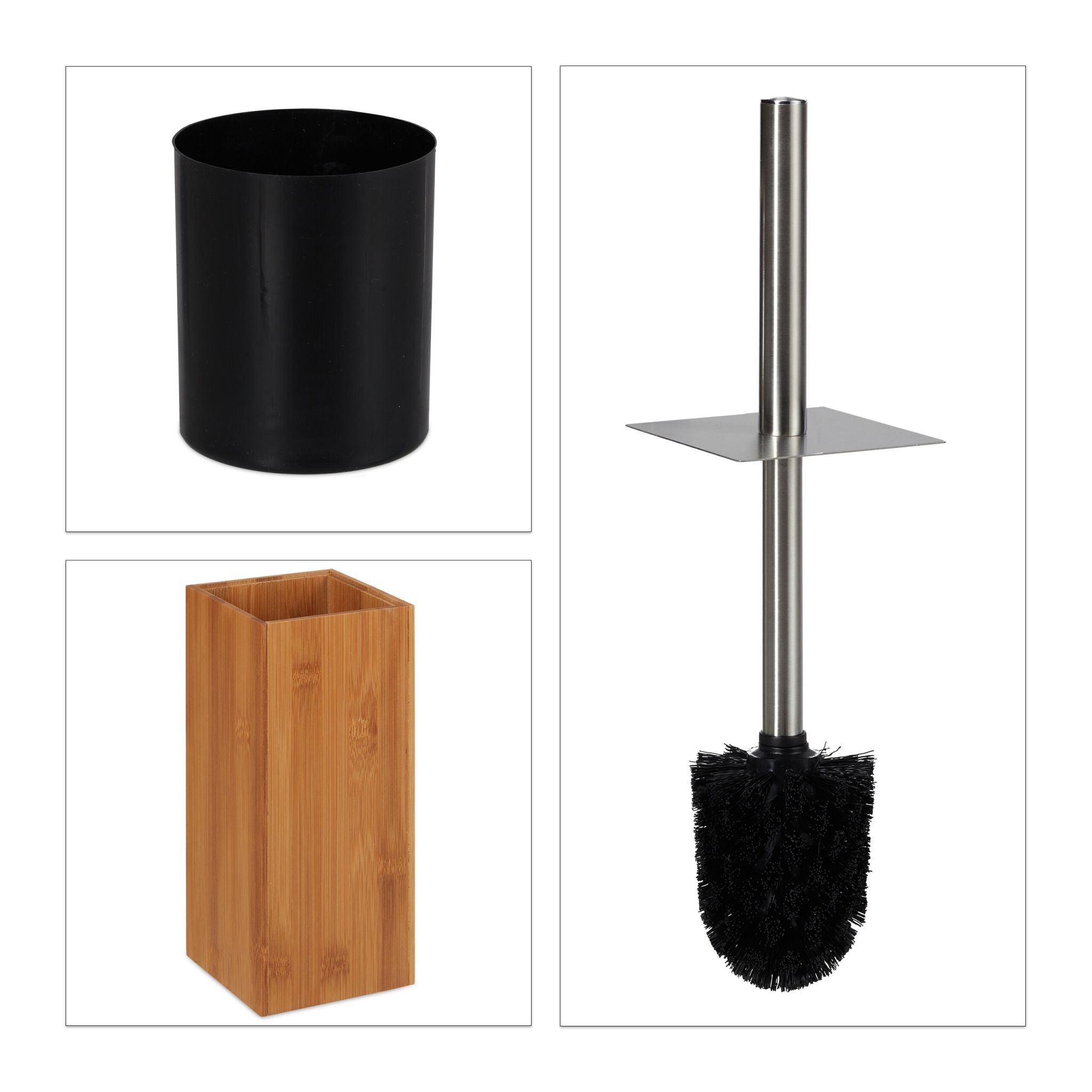 WC Garnitur Bambus & Metall Hellbraun-Schwarz-Silber
