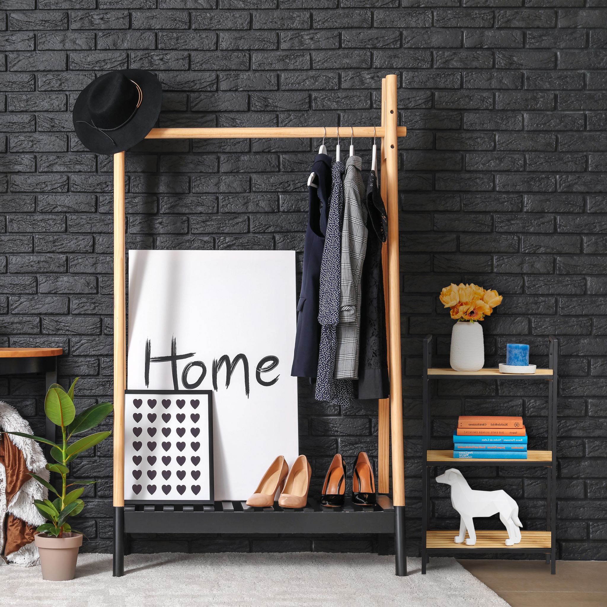 Standregal Bambus & Metall Hellbraun-Schwarz von Relaxdays