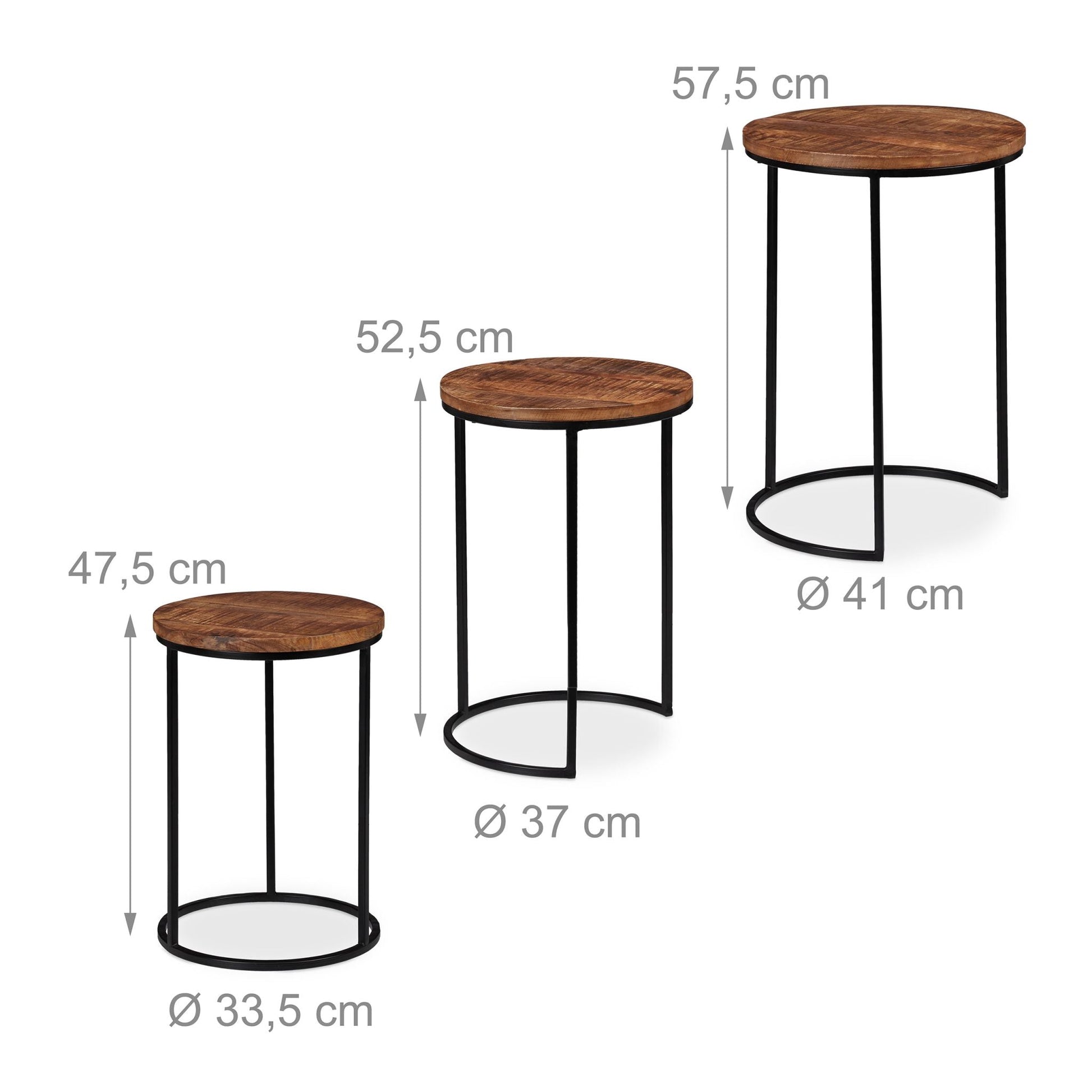 Satztisch 3er-Set Mangoholz Braun-Hellbraun-Schwarz von Relaxdays