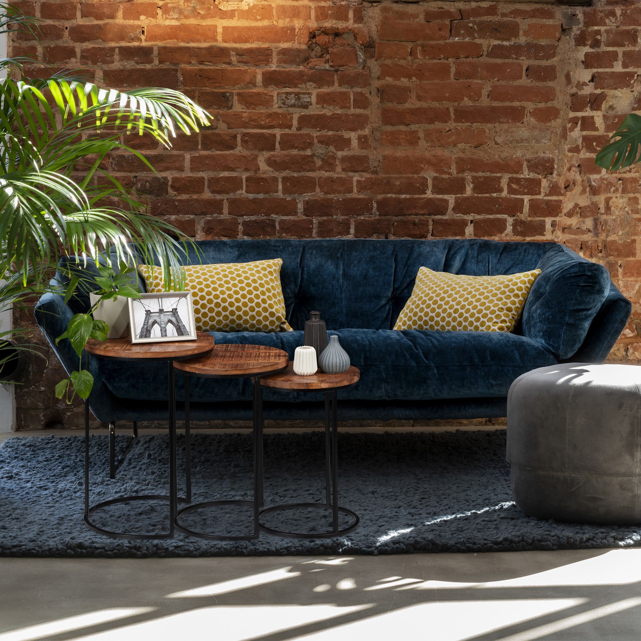 Satztisch 3er-Set Mangoholz Braun-Hellbraun-Schwarz von Relaxdays