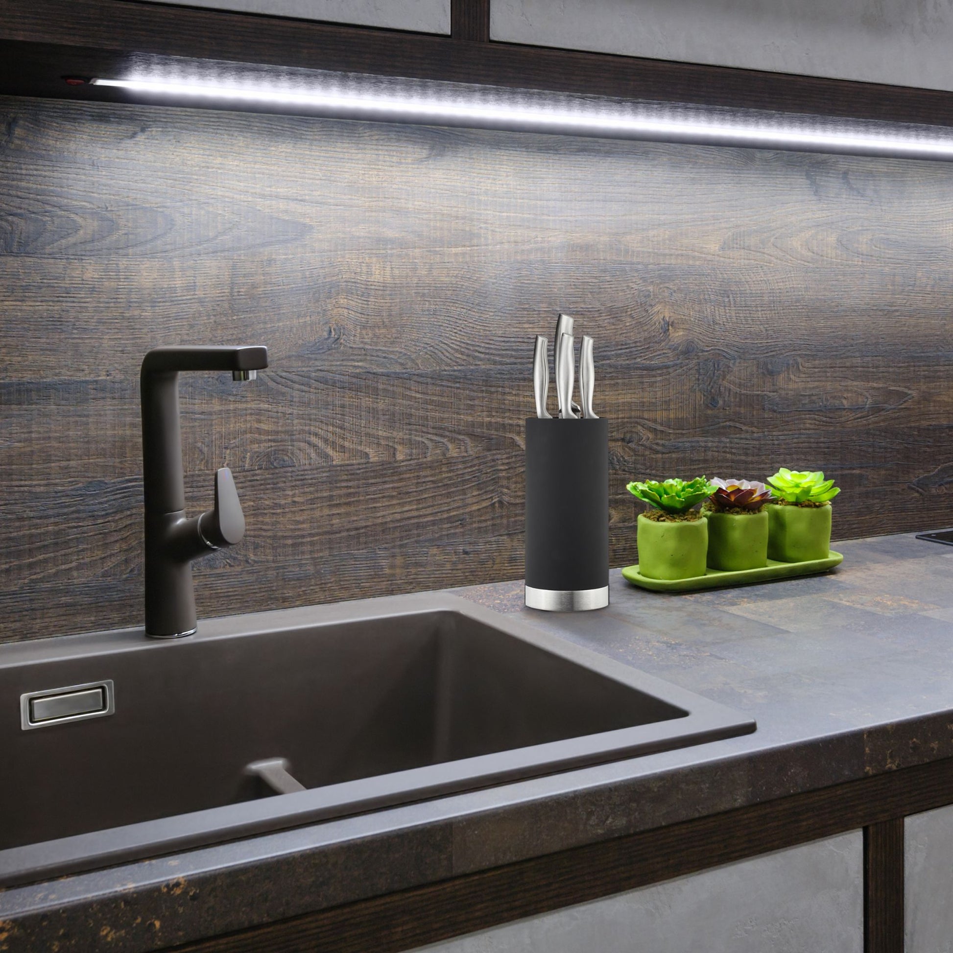 Messerblock rund Schwarz-Silber von Relaxdays