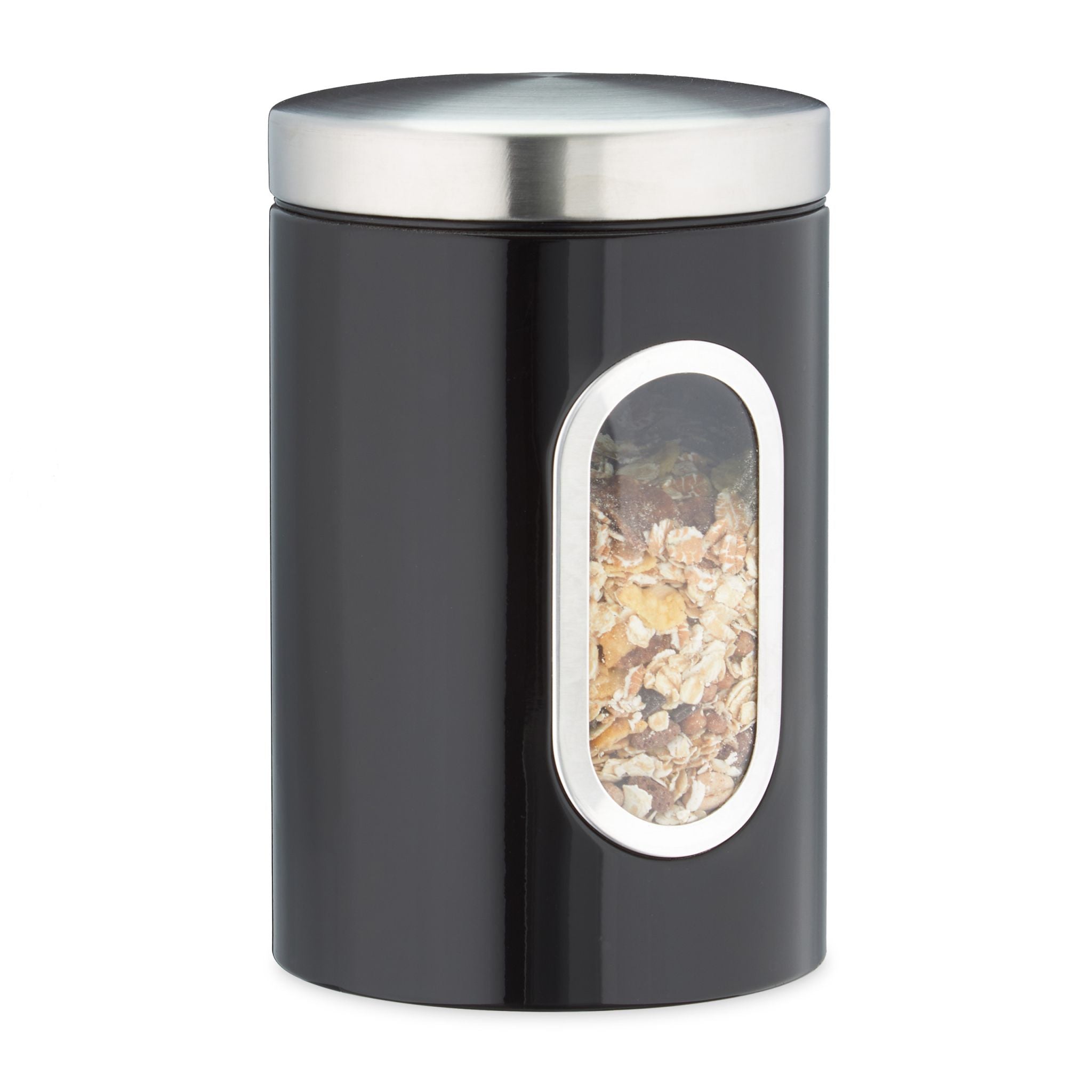 Vorratsdose mit Sichtfenster Schwarz-Silber-Transparent von Relaxdays
