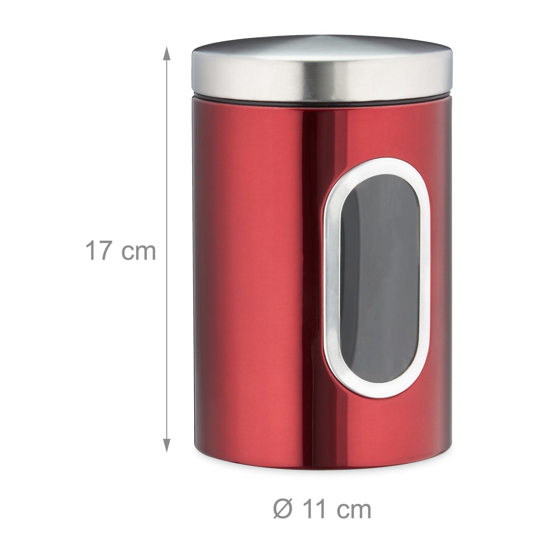 Vorratsdose mit Sichtfenster Rot-Silber-Transparent von Relaxdays