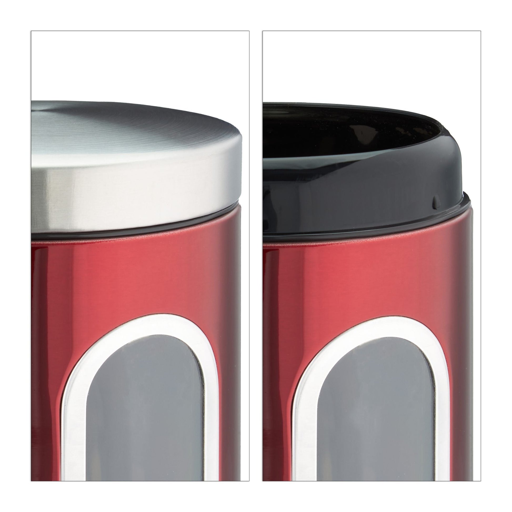 Vorratsdose mit Sichtfenster Rot-Silber-Transparent von Relaxdays