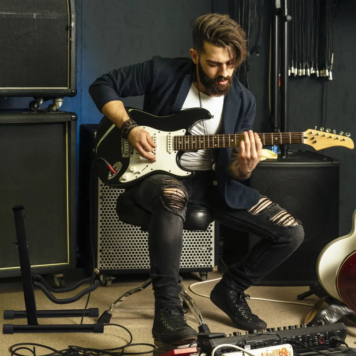 Faltbarer Gitarrenständer Schwarz von Relaxdays