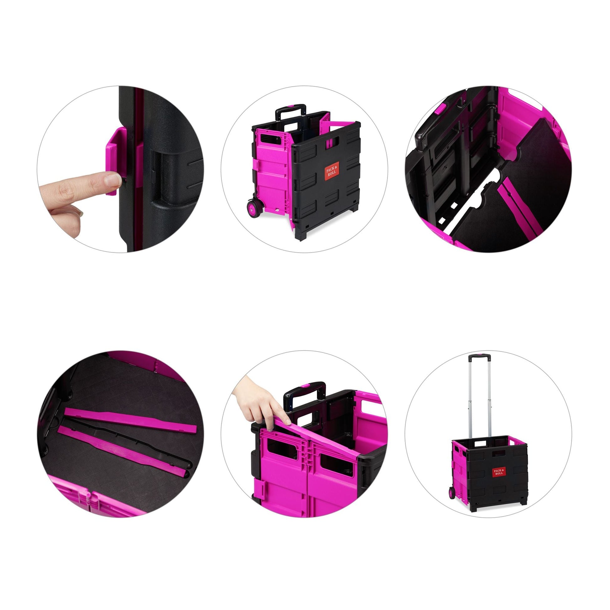 Einkaufstrolley klappbar Pink-Schwarz von Relaxdays