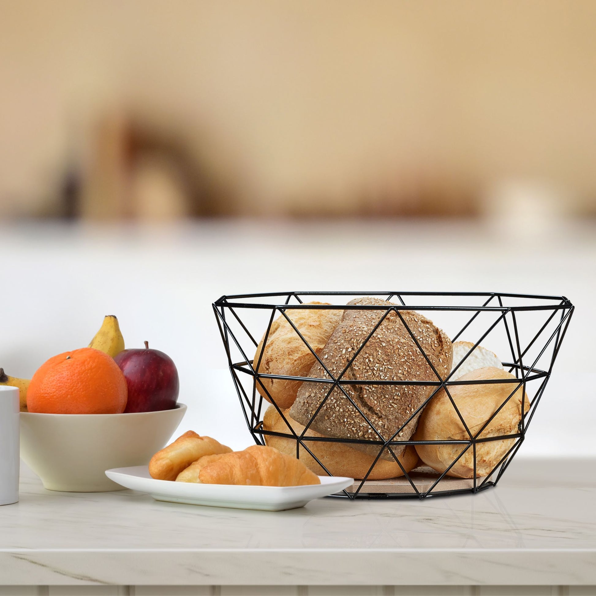 Obstkorb Gitter Design Weiss-Hellbraun von Relaxdays