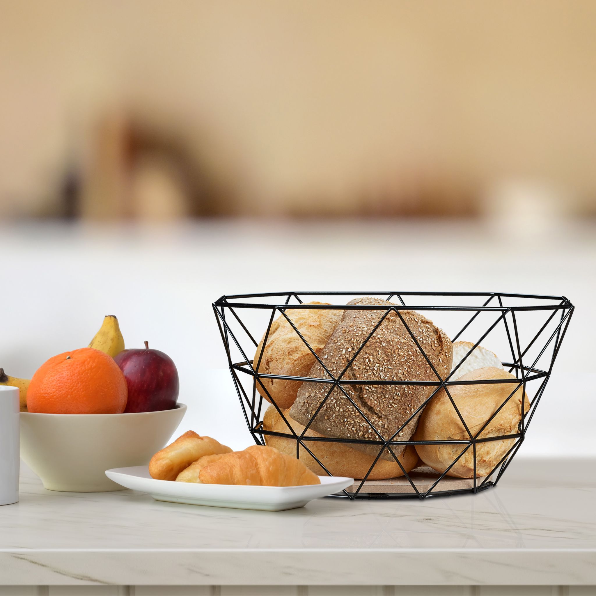 Obstkorb Gitter Design Weiss-Hellbraun von Relaxdays