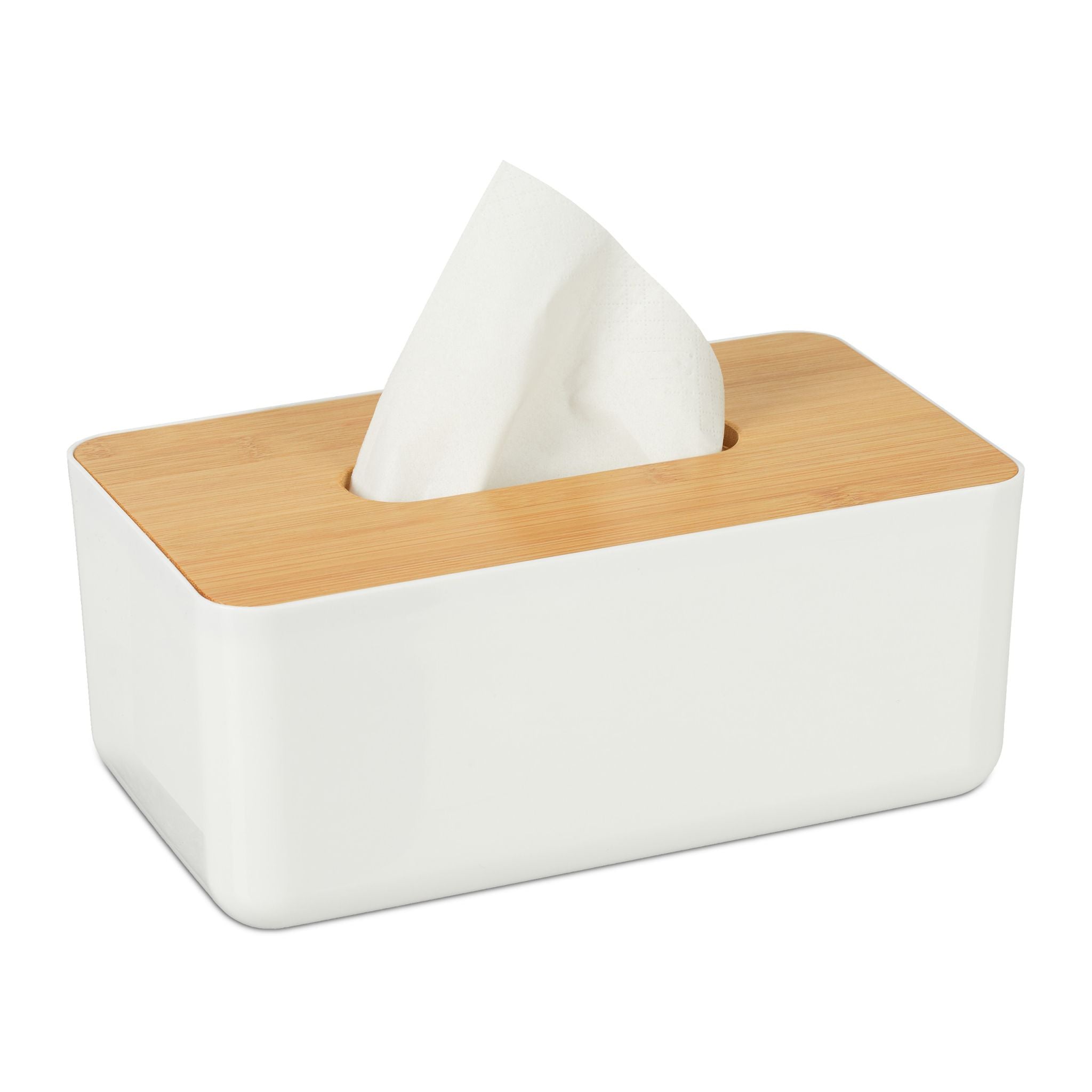 Tücherbox mit Bambus-Deckel Weiss-Hellbraun