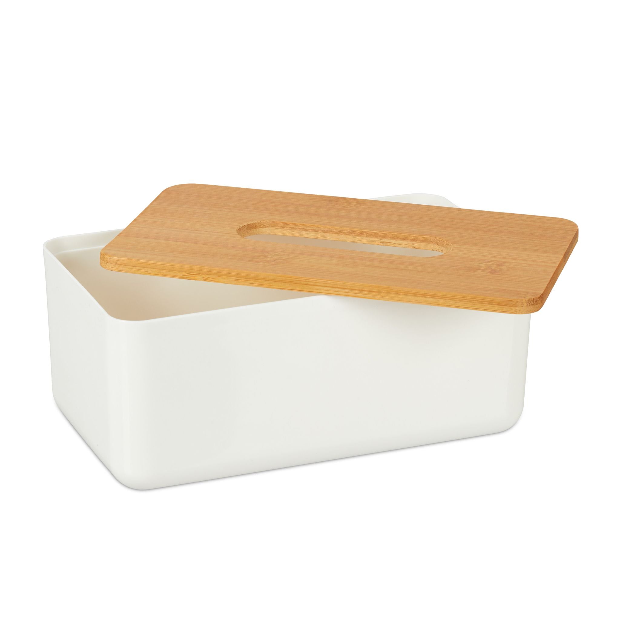 Tücherbox mit Bambus-Deckel Weiss-Hellbraun