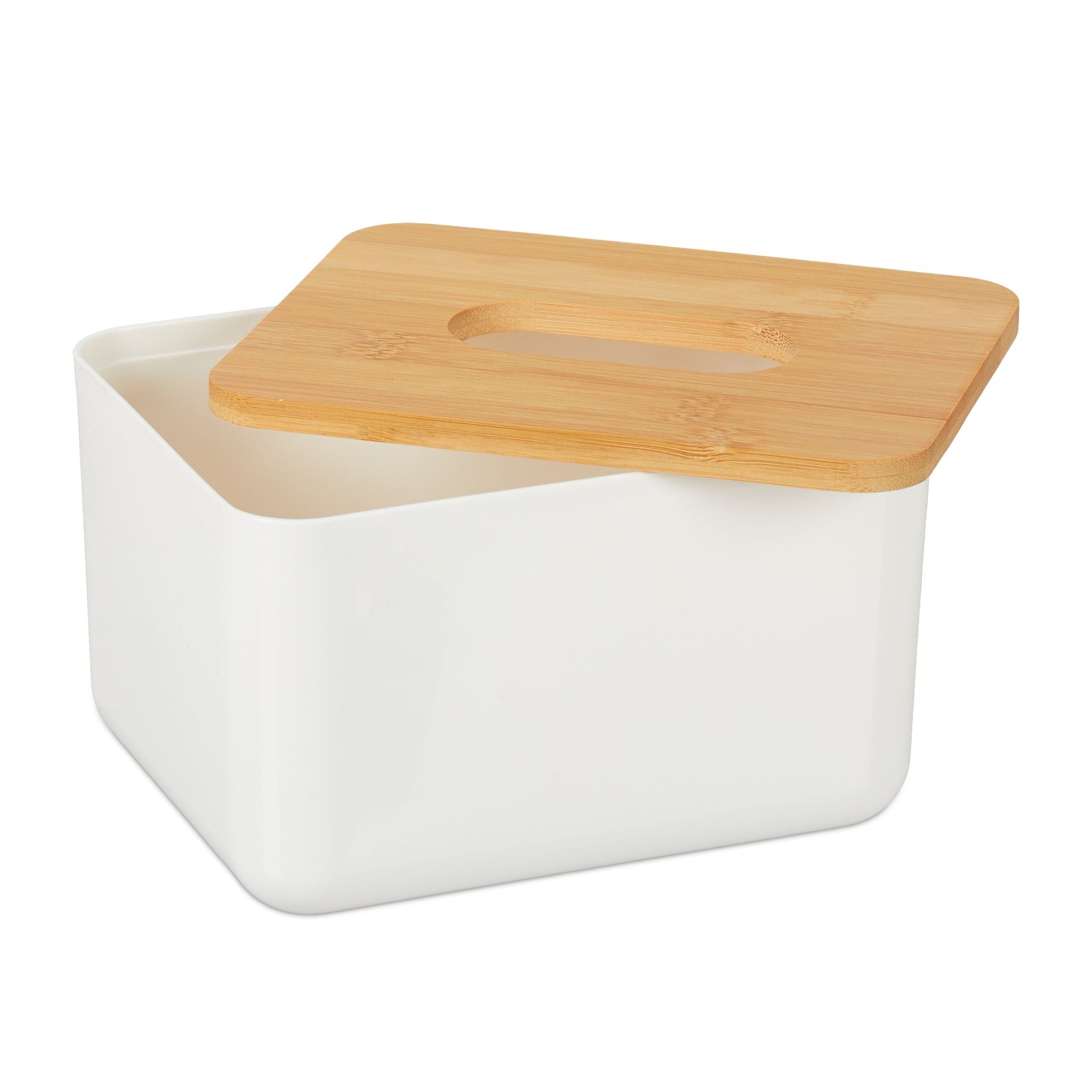 Tücherbox mit Deckel Weiss-Hellbraun