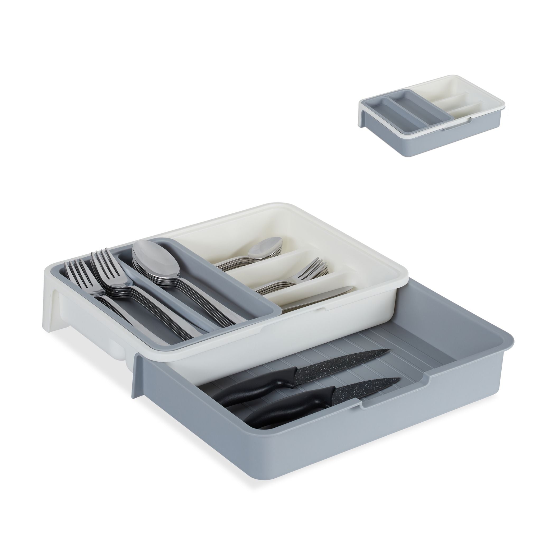 Ausziehbarer Besteckkasten Weiss-Grau von Relaxdays