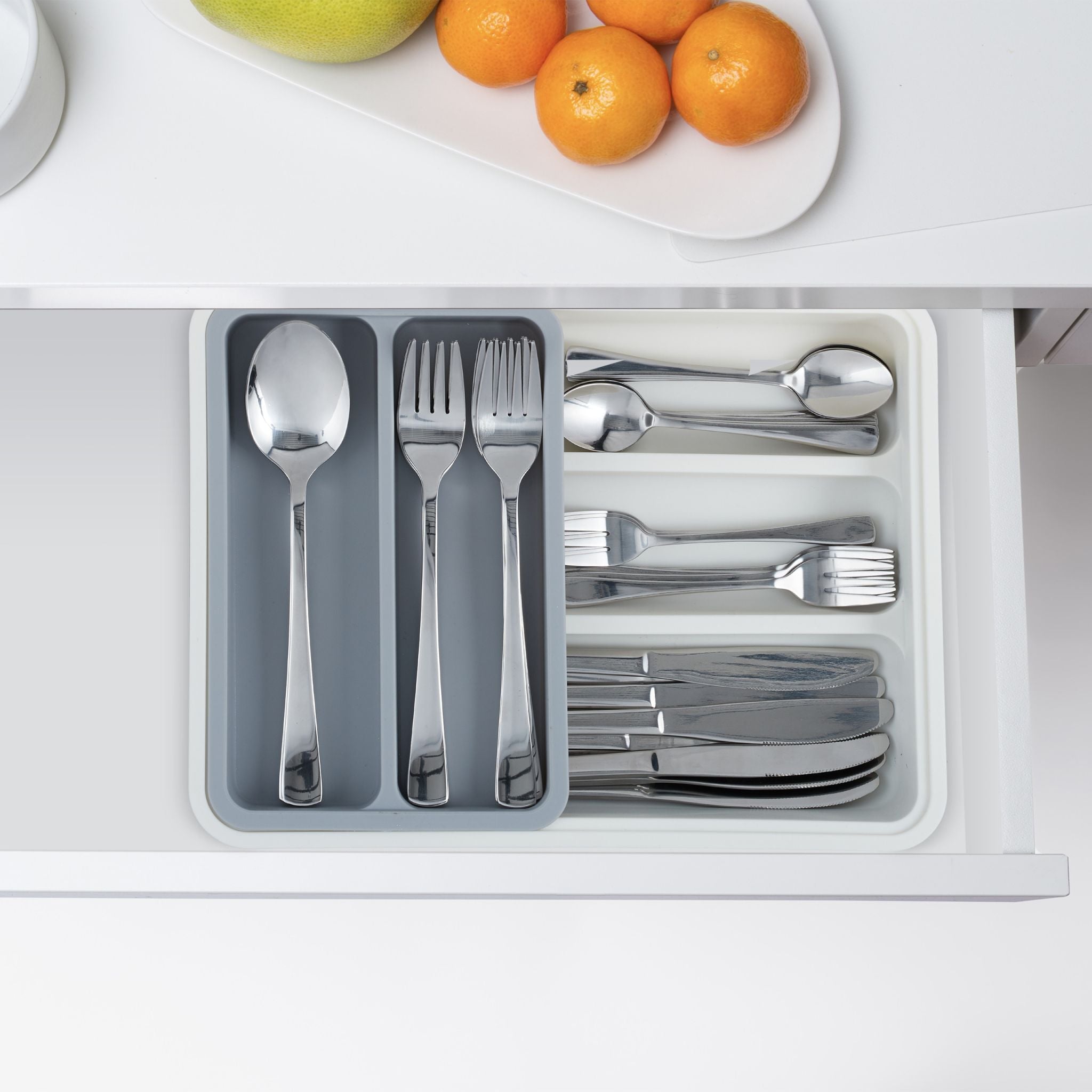 Ausziehbarer Besteckkasten Weiss-Grau von Relaxdays