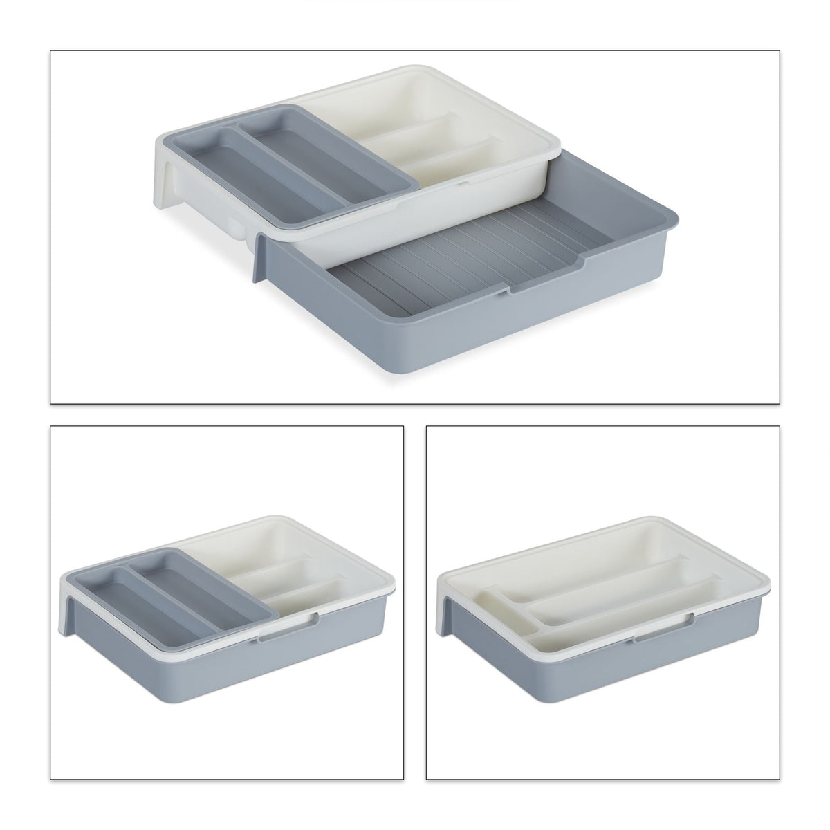 Ausziehbarer Besteckkasten Weiss-Grau von Relaxdays