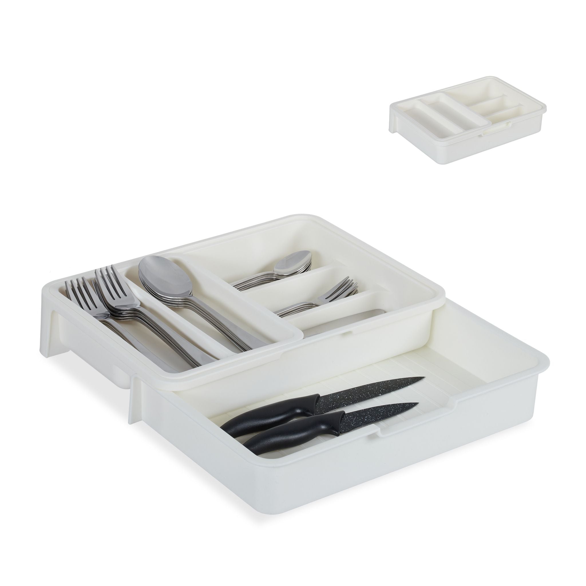 Ausziehbarer Besteckkasten Weiss von Relaxdays